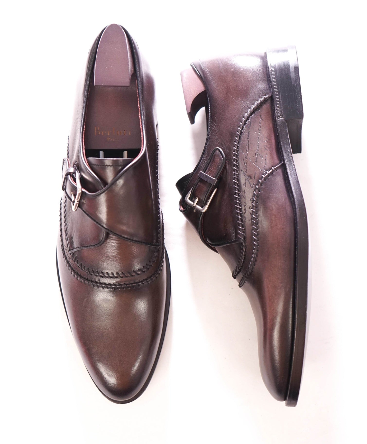 $2,480 BERLUTI - Leather Dark Brown SCRITTO Single Monk - 9 US (8UK)