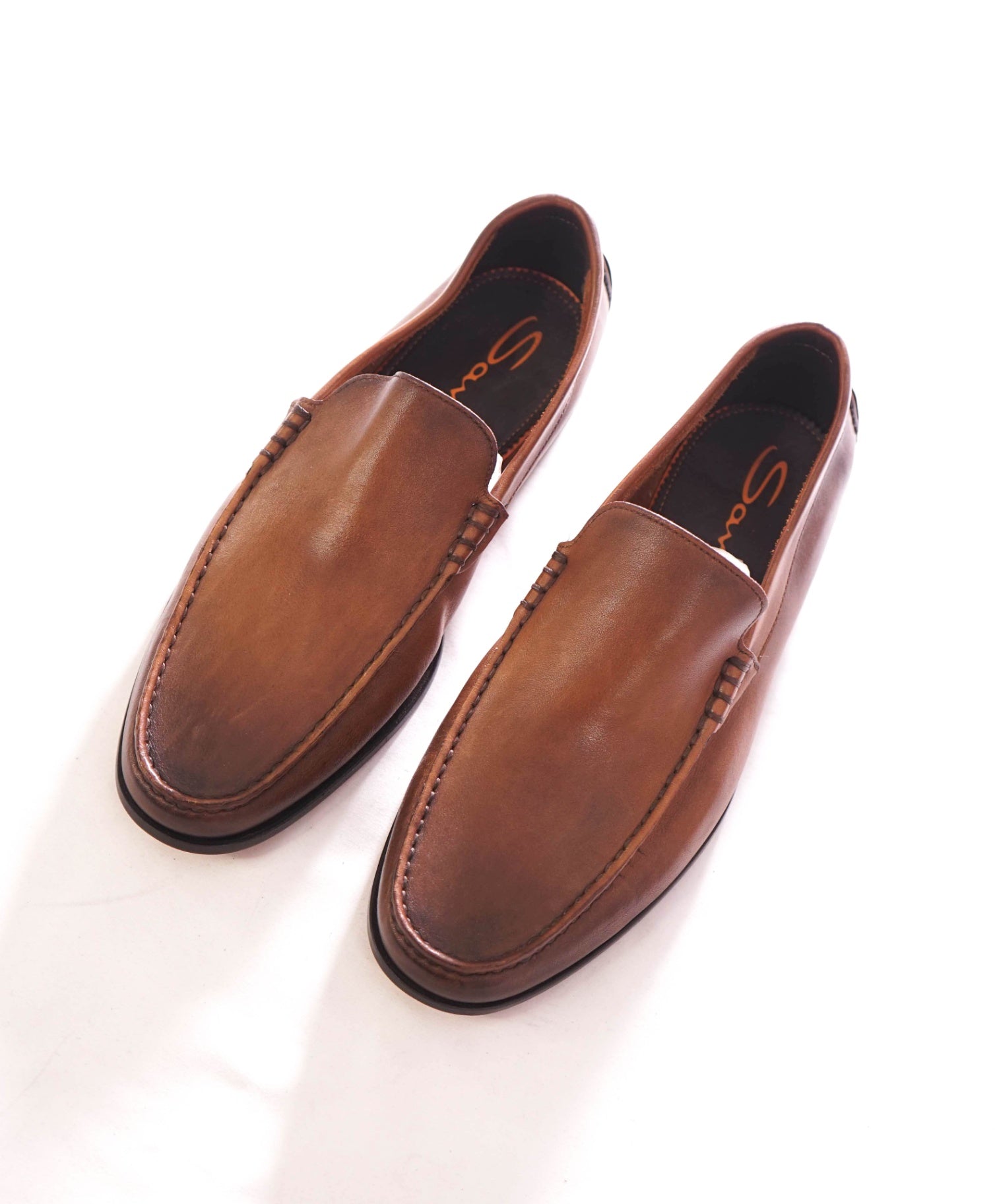 $750 SANTONI - Leather Brown Venetian Loafers - US 7.5 (UK6.5)