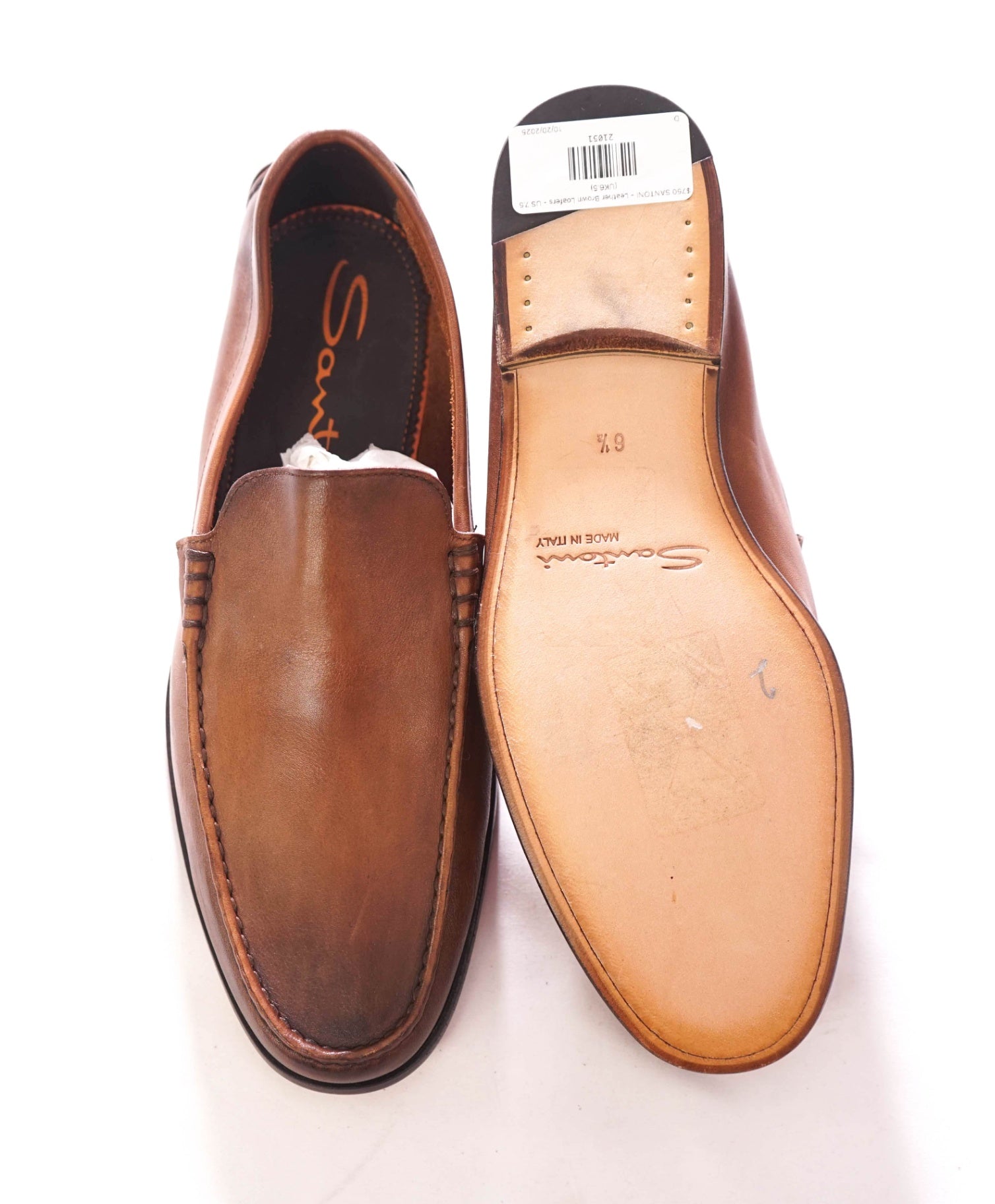 $750 SANTONI - Leather Brown Venetian Loafers - US 7.5 (UK6.5)