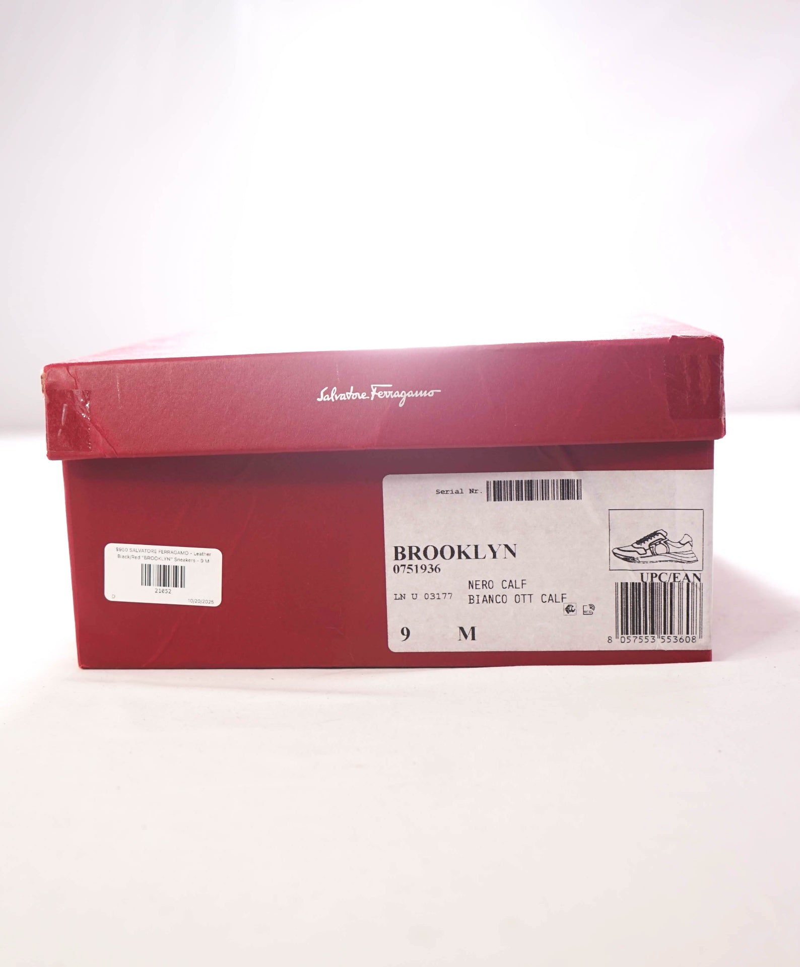 $950 FERRAGAMO - Leather Black/Red "Brooklyn" Sneakers - 9 M