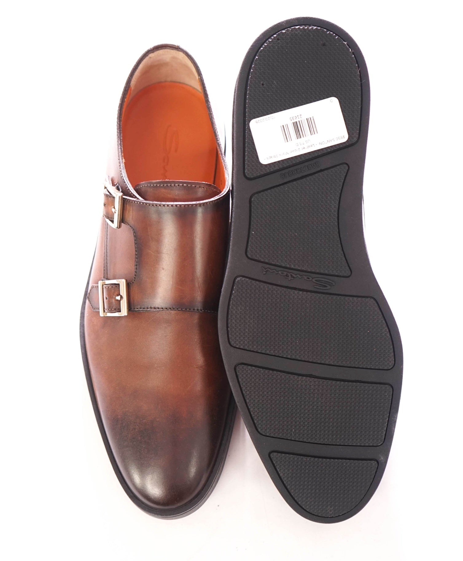 $850 SANTONI - Leather Brown Monk Strap Sneaker/Loafers - US 7.5 D