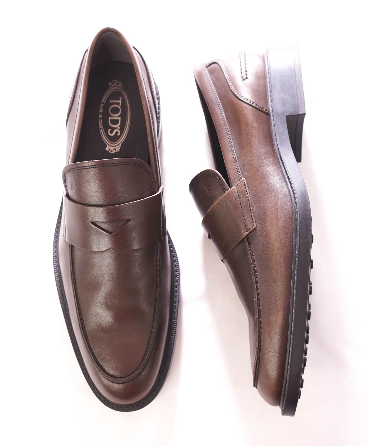 $825 TOD'S - "BOSTON" Leather Brown Penny Loafers - US 13 (12UK)