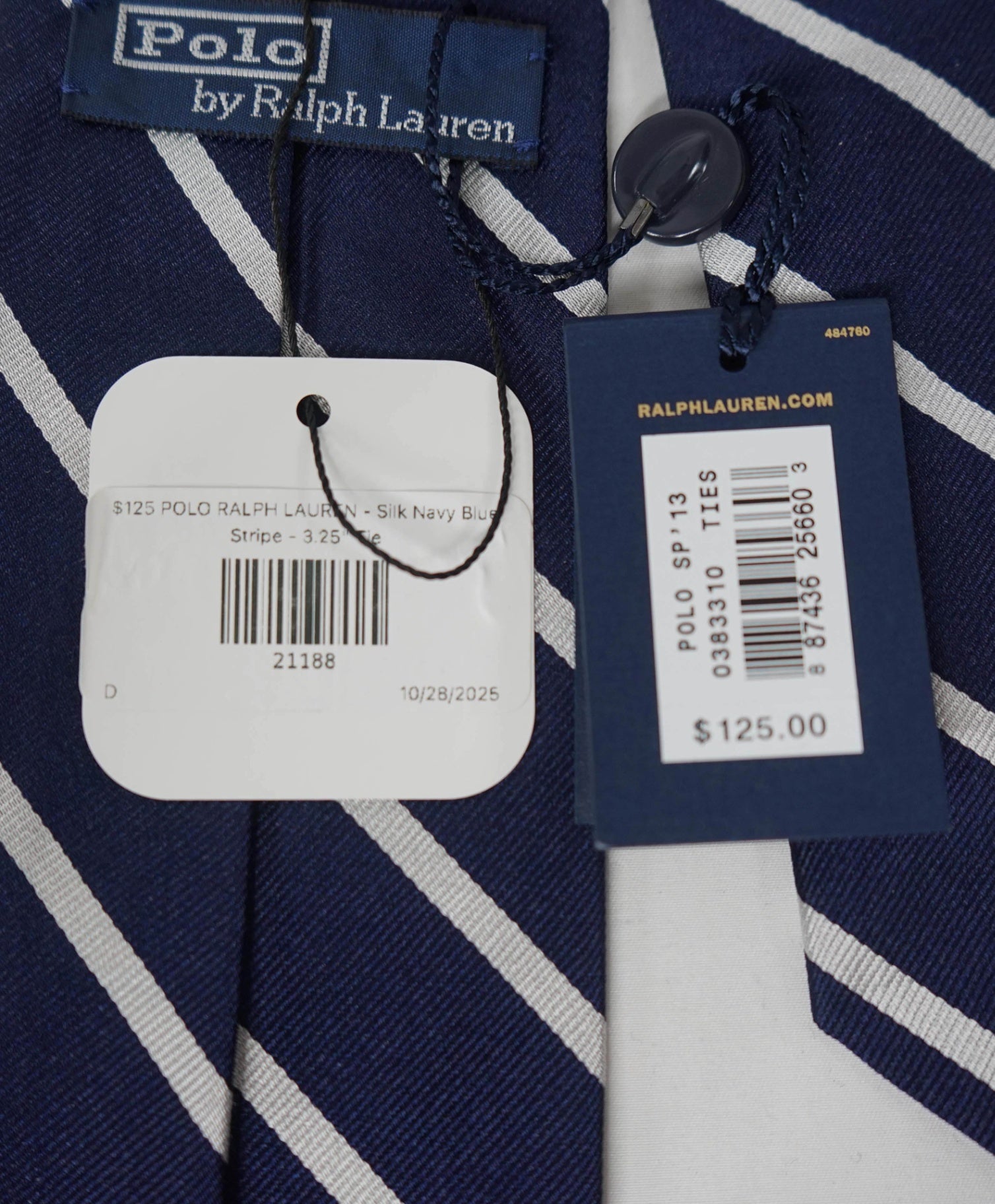 $125 POLO RALPH LAUREN - Silk Navy *Made In Italy* Stripe - 3.25" Tie