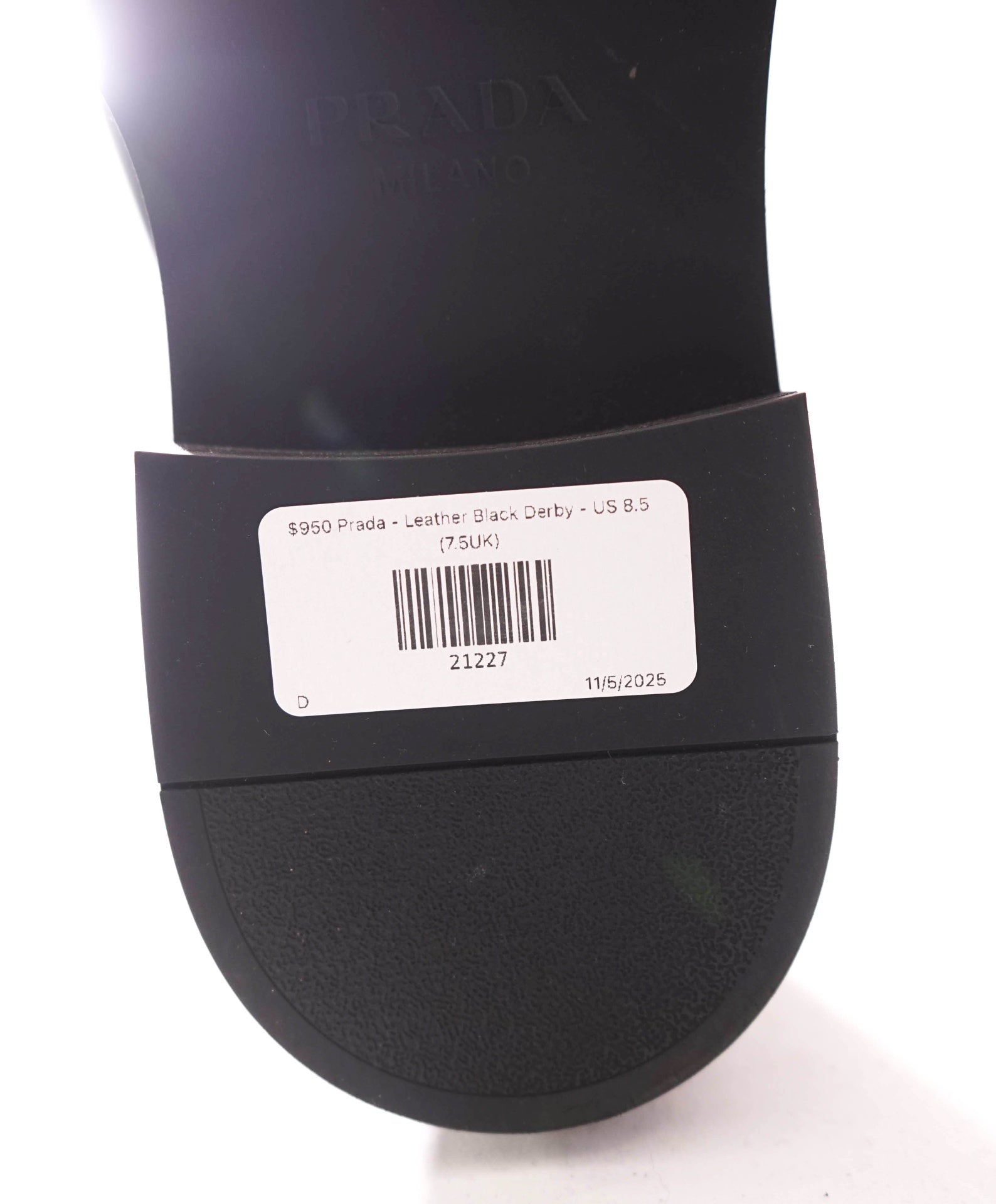 $950 Prada - Leather Black LUG SOLE Logo Derby - US 8.5 (7.5UK)