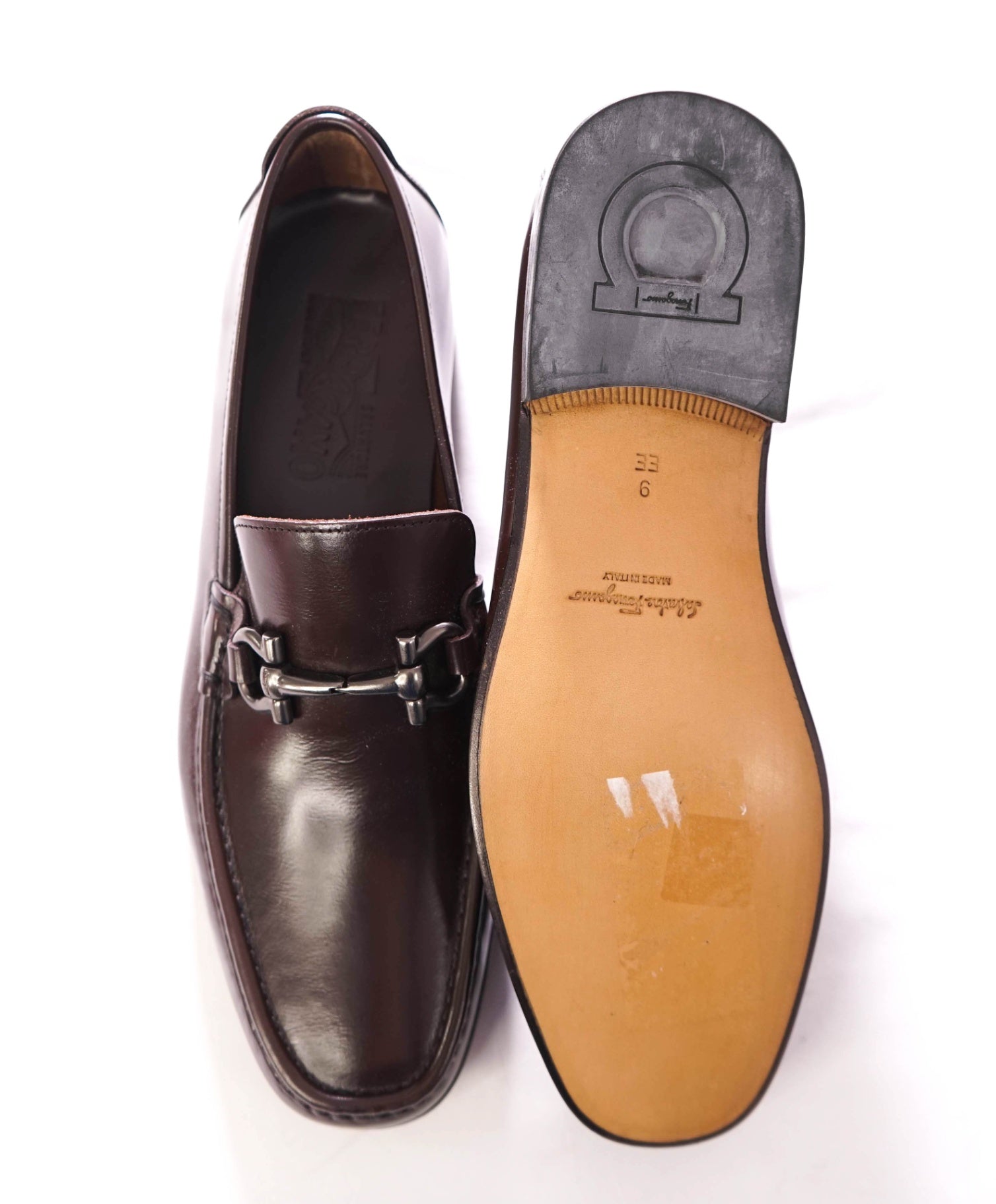$795 FERRAGAMO - Leather Brown "GIORDANO" Loafers - 9 EE
