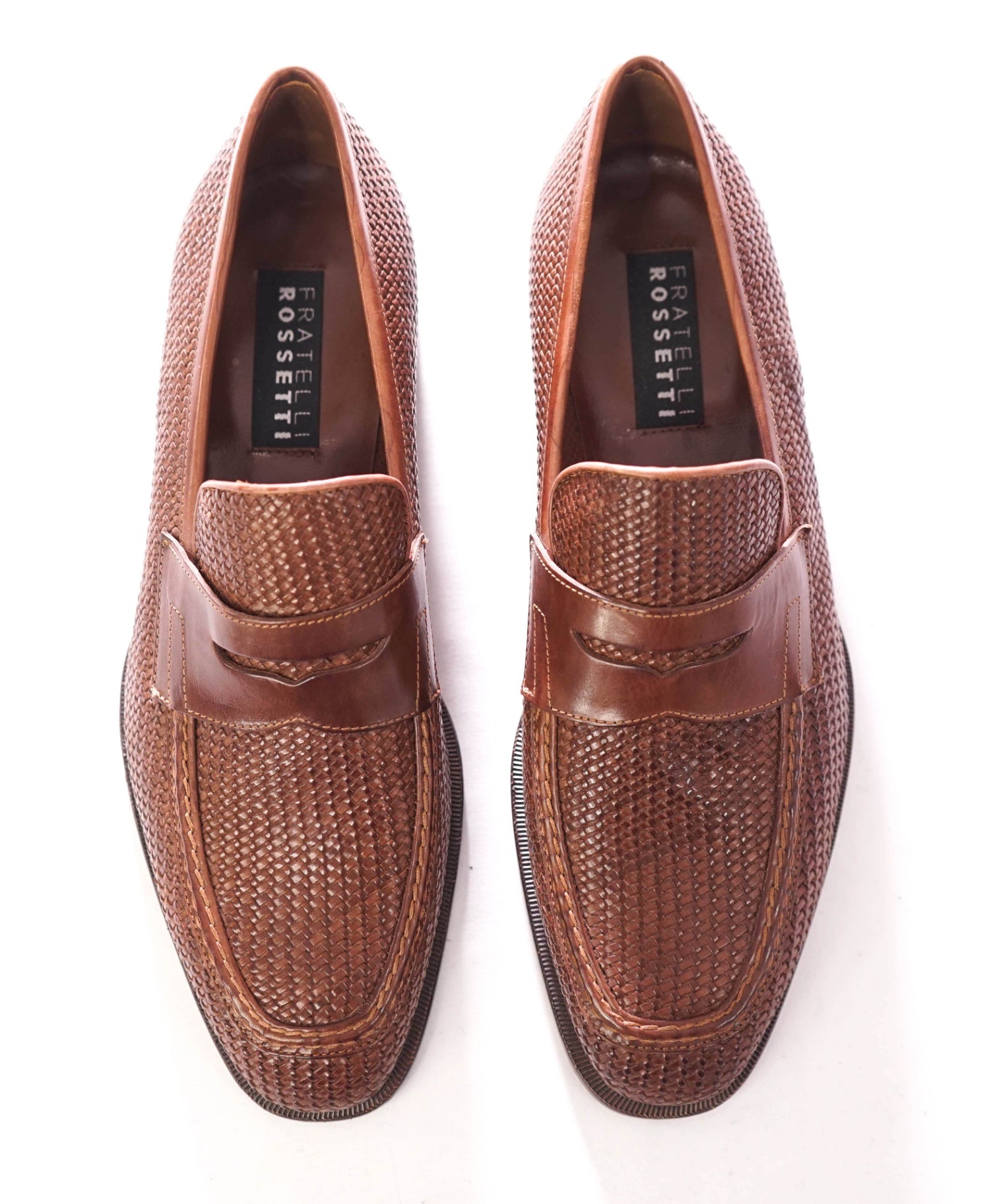 $995 FRATELLI ROSSETTI - Woven Leather Brown Loafers - 8 US( 7UK)
