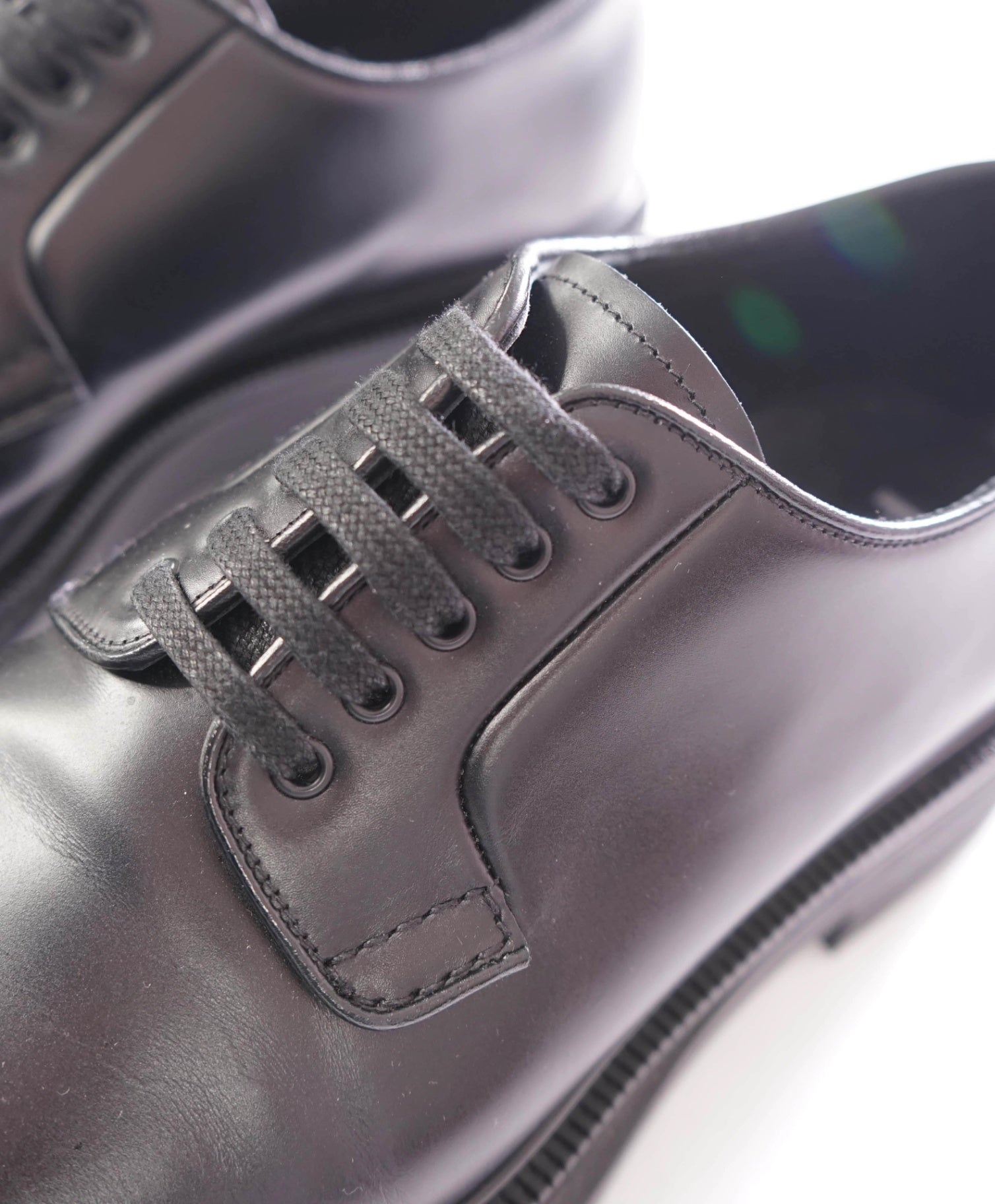 $950 Prada - Leather Black LUG SOLE Logo Derby - US 8.5 (7.5UK)