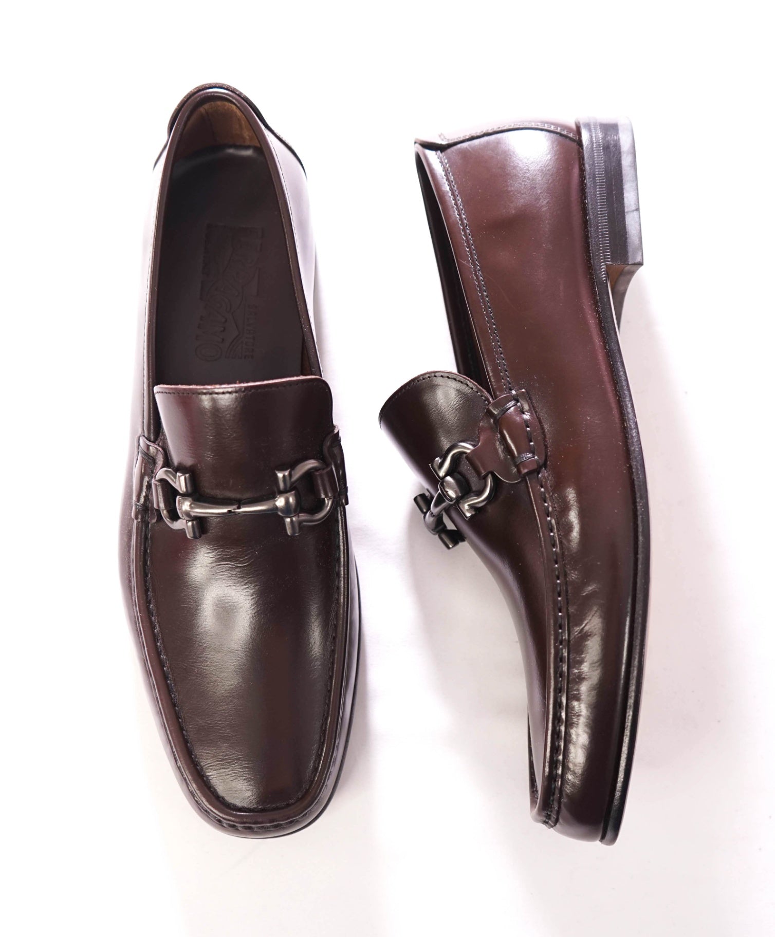 $795 FERRAGAMO - Leather Brown "GIORDANO" Loafers - 9 EE