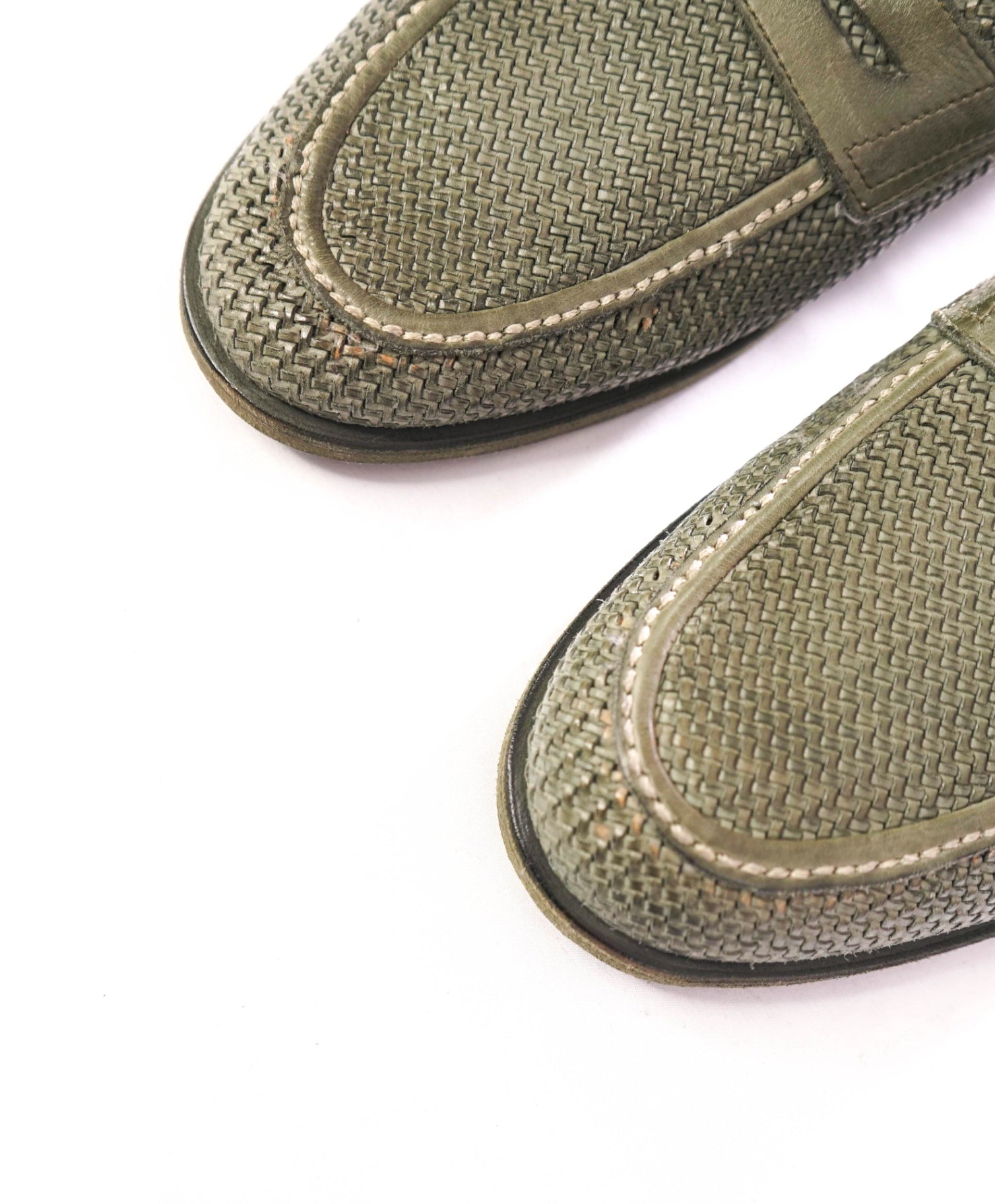 $995 FRATELLI ROSSETTI - Woven Leather Green Loafers - 8US (7UK)
