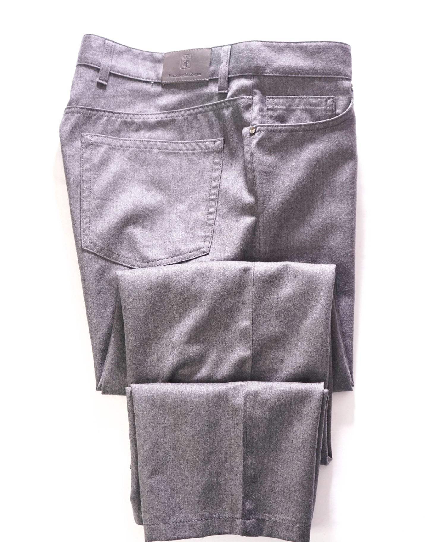 $695 ERMENEGILDO ZEGNA - Flannel Wool Solid Grey Pants - 38W