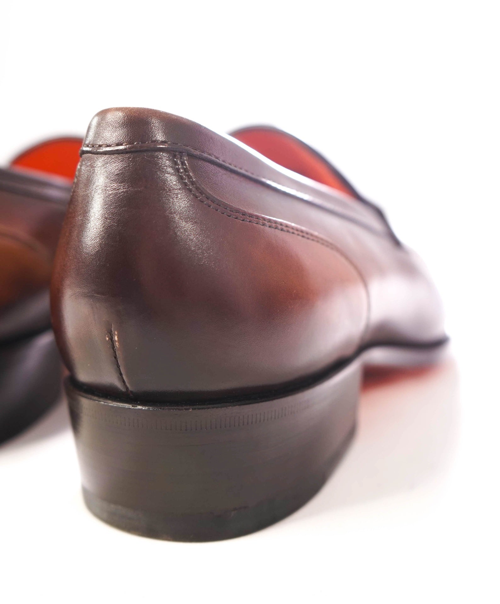 $995 SANTONI - Leather Brown Patina Penny Loafers - US 9.5 (8.5 UK)