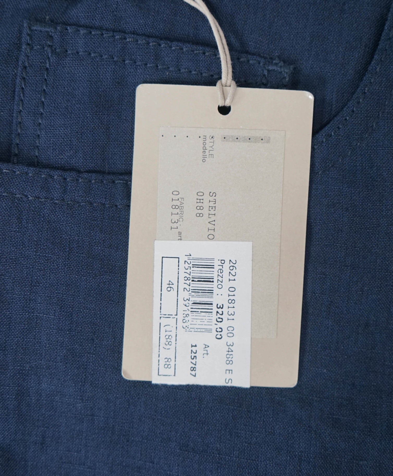 $1,195 BRIONI - Linen Navy Blue 5-Pocket Logo Patch Pants - 46W