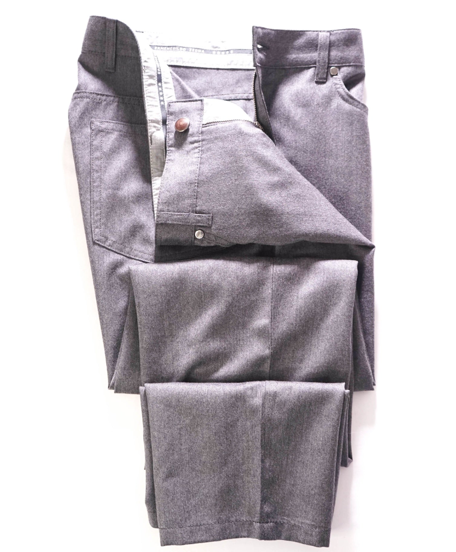 $695 ERMENEGILDO ZEGNA - Flannel Wool Solid Grey Pants - 38W