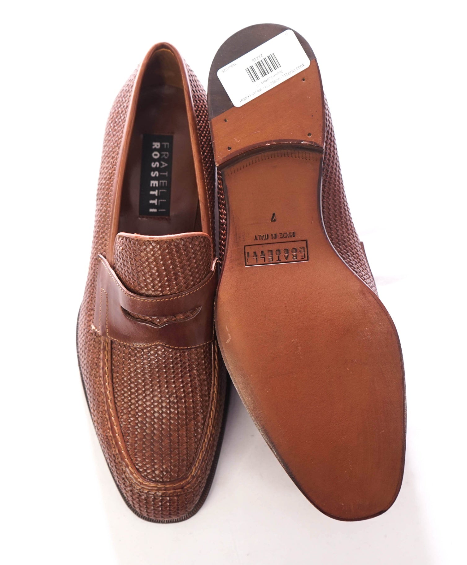 $995 FRATELLI ROSSETTI - Woven Leather Brown Loafers - 8 US( 7UK)