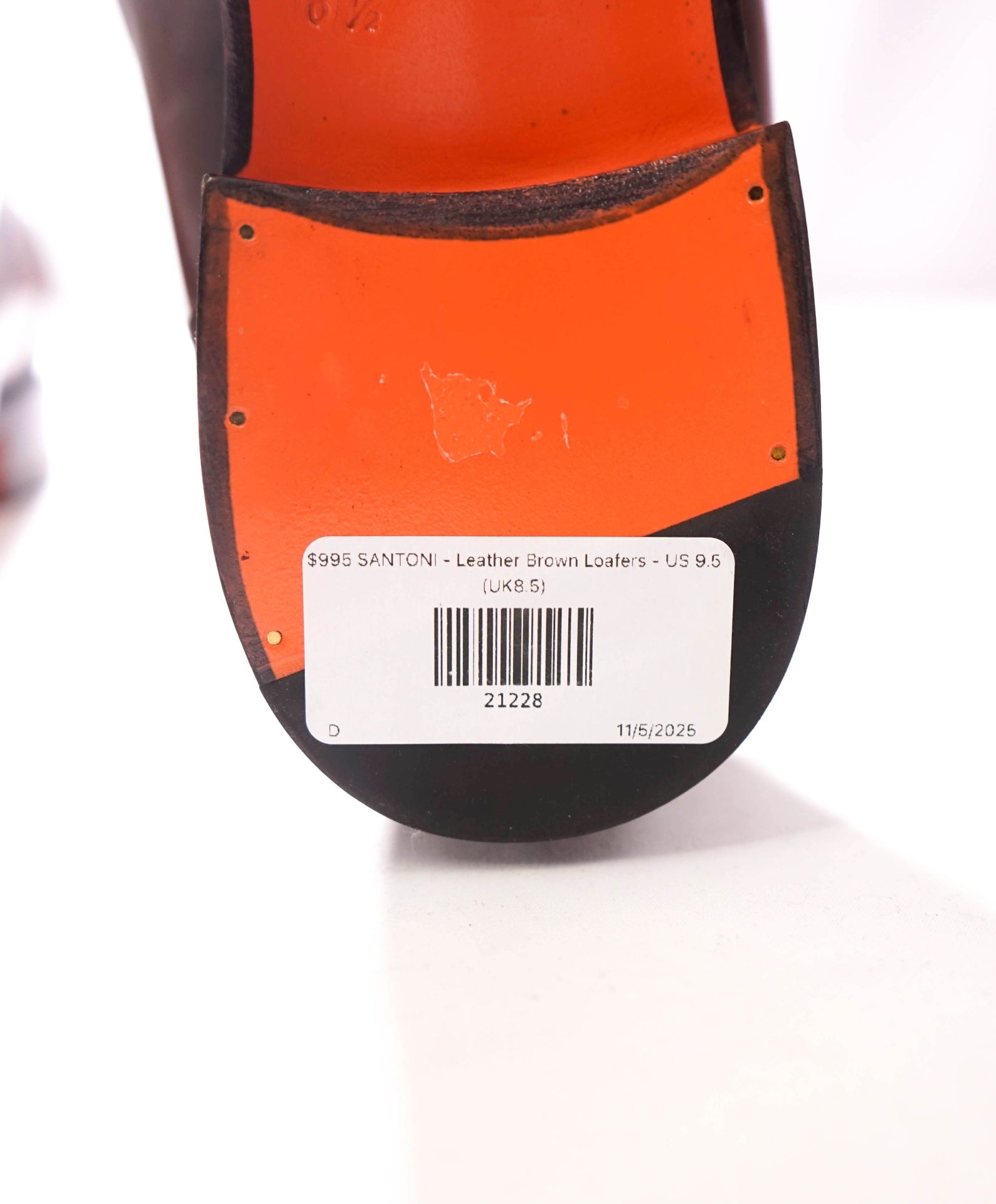 $995 SANTONI - Leather Brown Patina Penny Loafers - US 9.5 (8.5 UK)