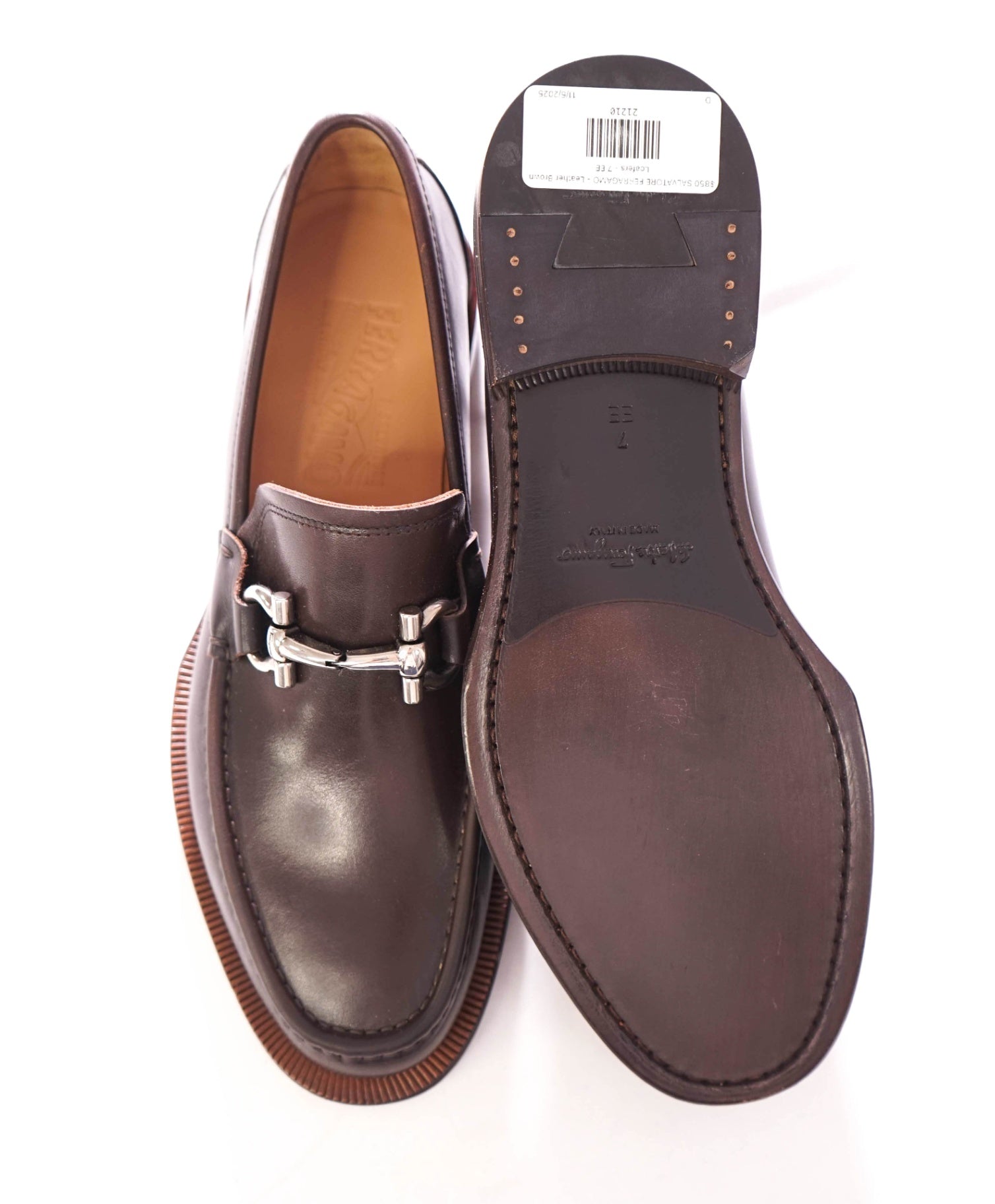 $850 SALVATORE FERRAGAMO - Lug Sole Leather Brown Loafers - 7 EE