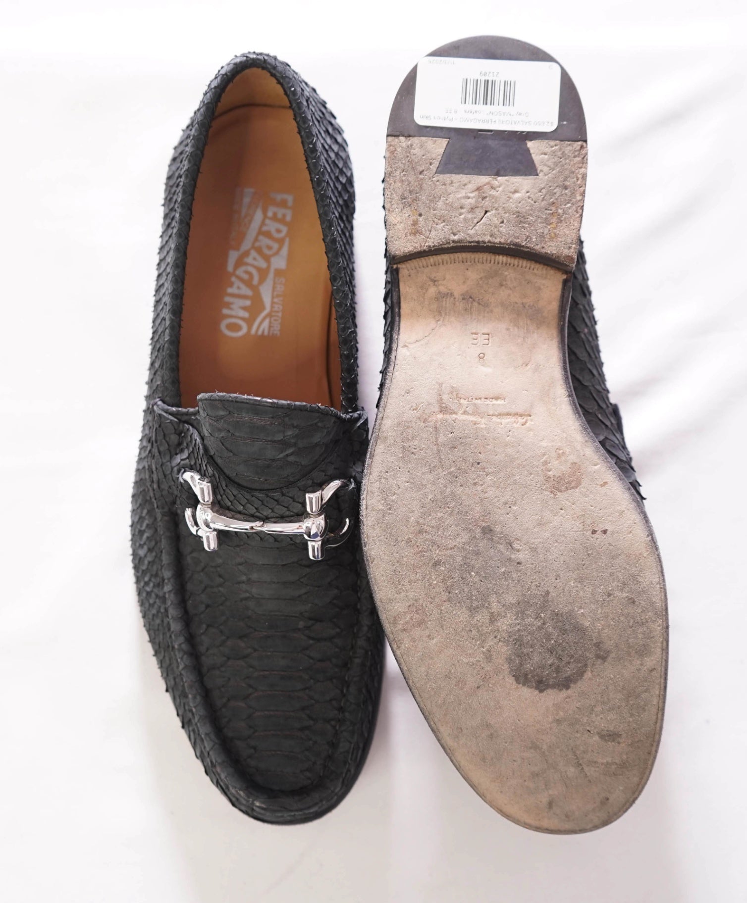 $2,650 FERRAGAMO - Python Skin Gray "MASON" Loafers - 8 EE