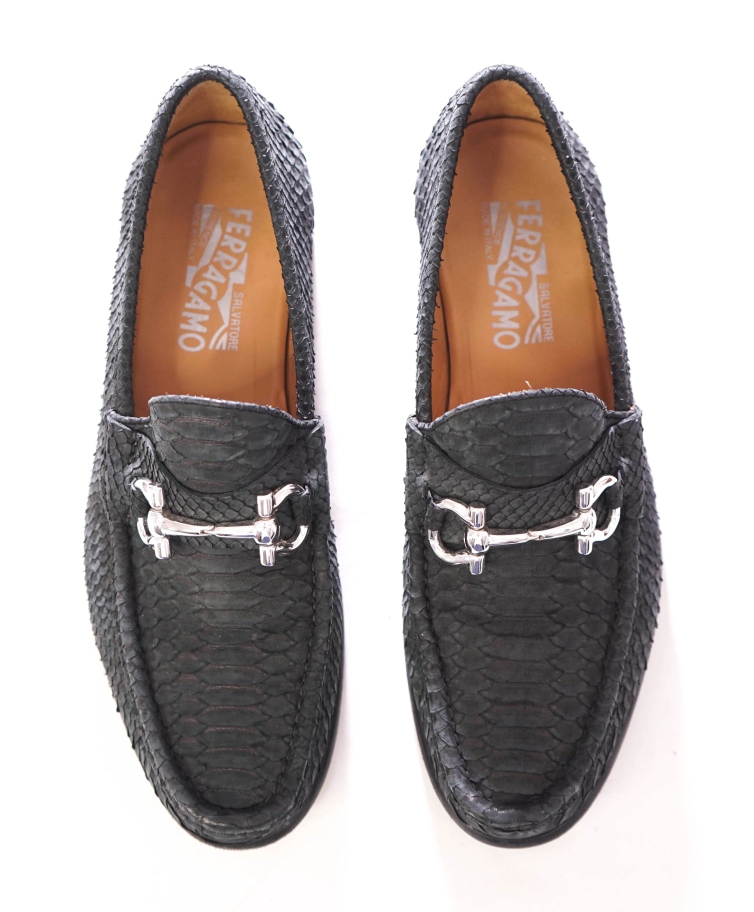 $2,650 FERRAGAMO - Python Skin Gray "MASON" Loafers - 8 EE