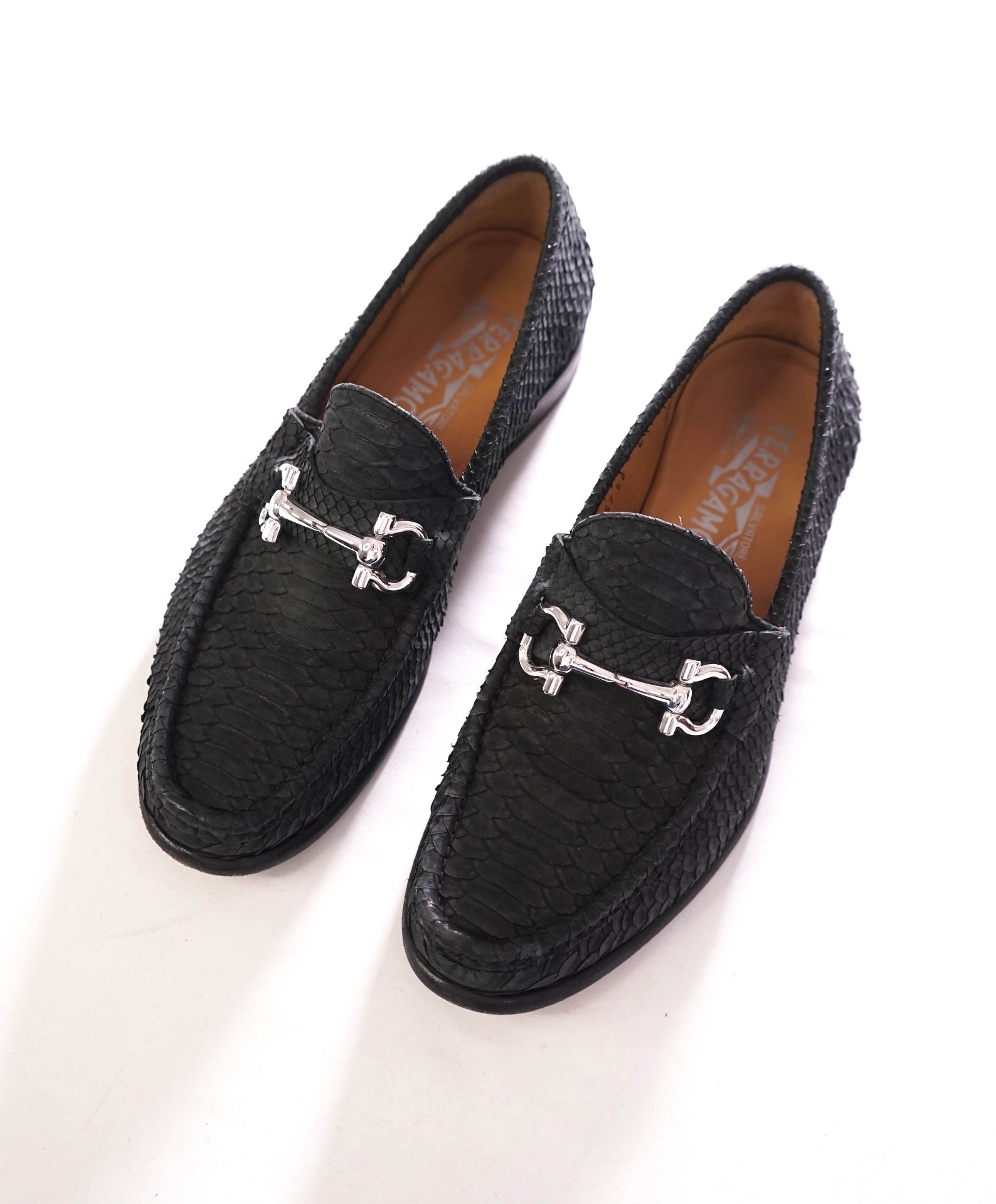 $2,650 FERRAGAMO - Python Skin Gray "MASON" Loafers - 8 EE