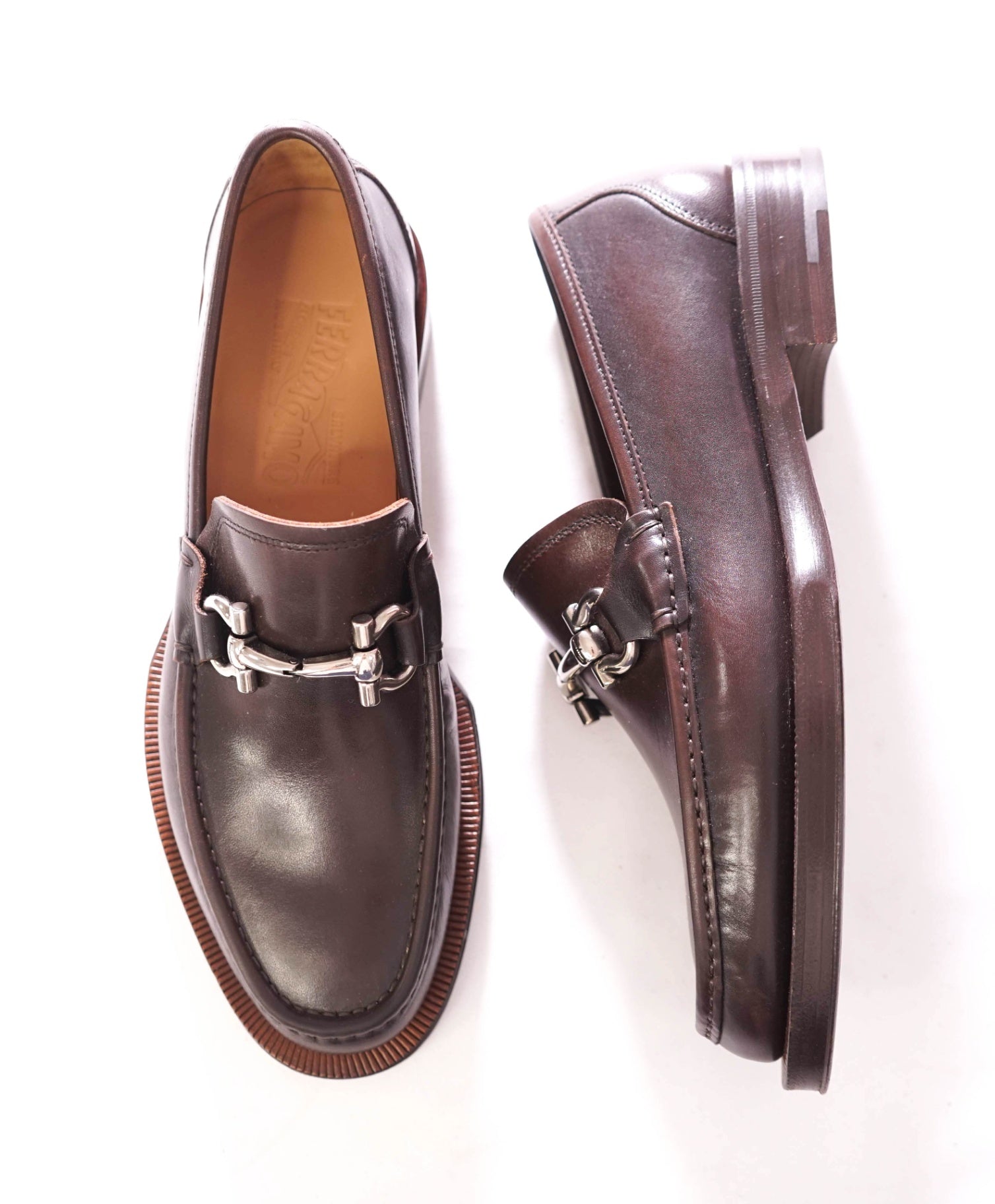$850 SALVATORE FERRAGAMO - Lug Sole Leather Brown Loafers - 7 EE