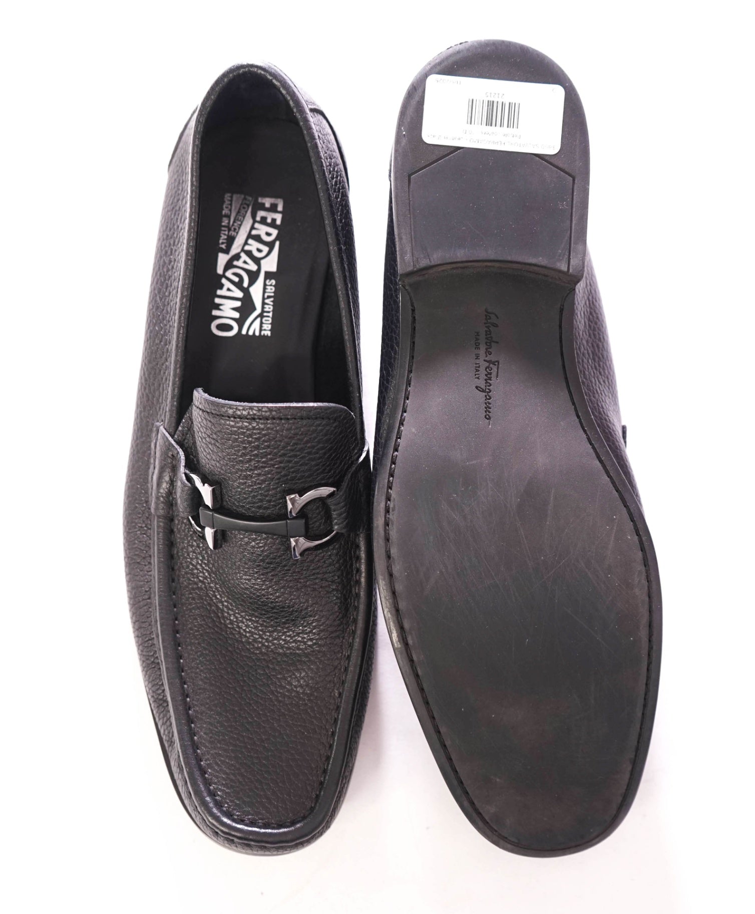 $850 FERRAGAMO - *GRANDIOSO* Leather Black Pebble Loafers - 10 D