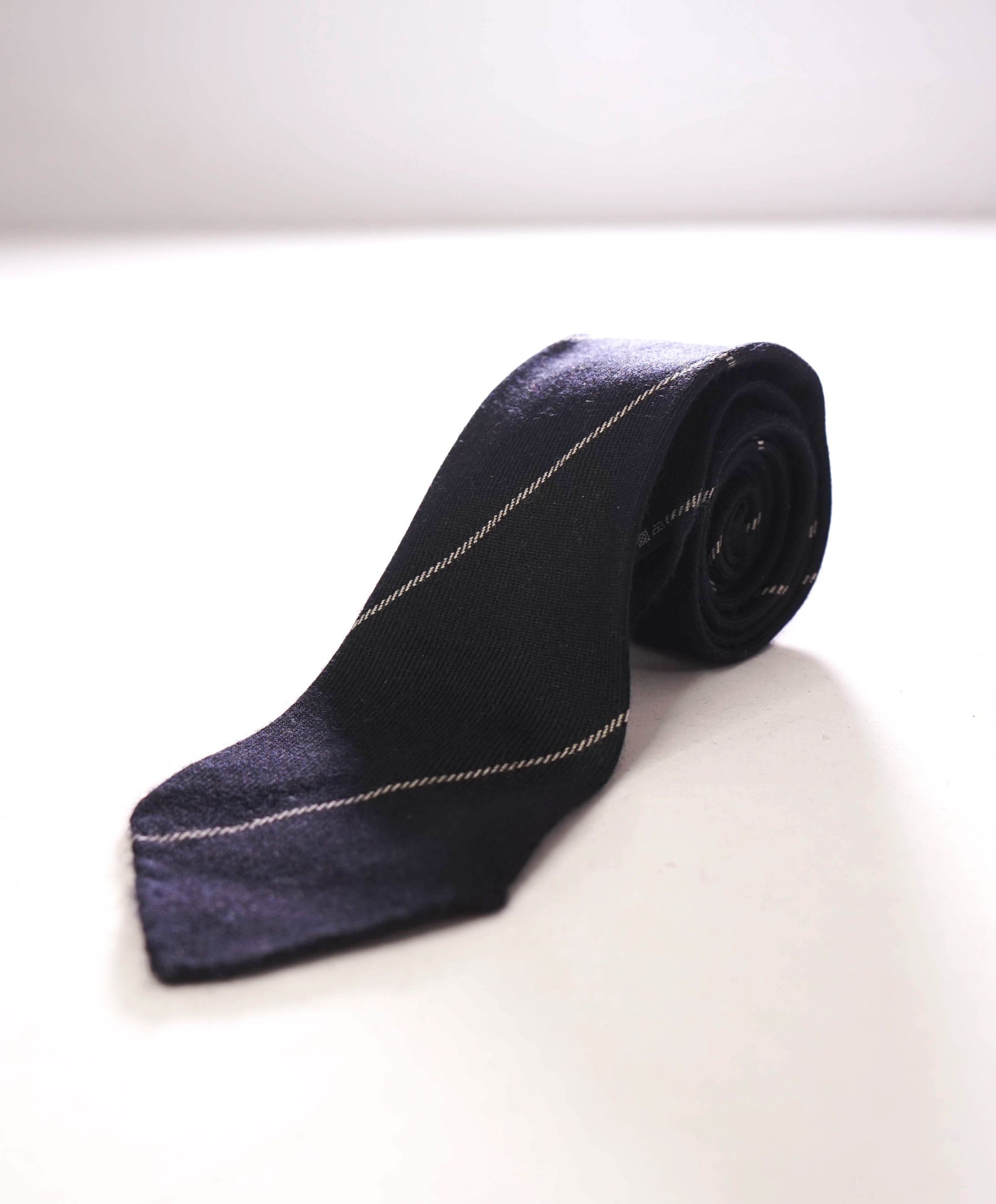$295 ZEGNA - 100% Cashmere Navy Blue Wide Chalk Stripe - 3" Tie