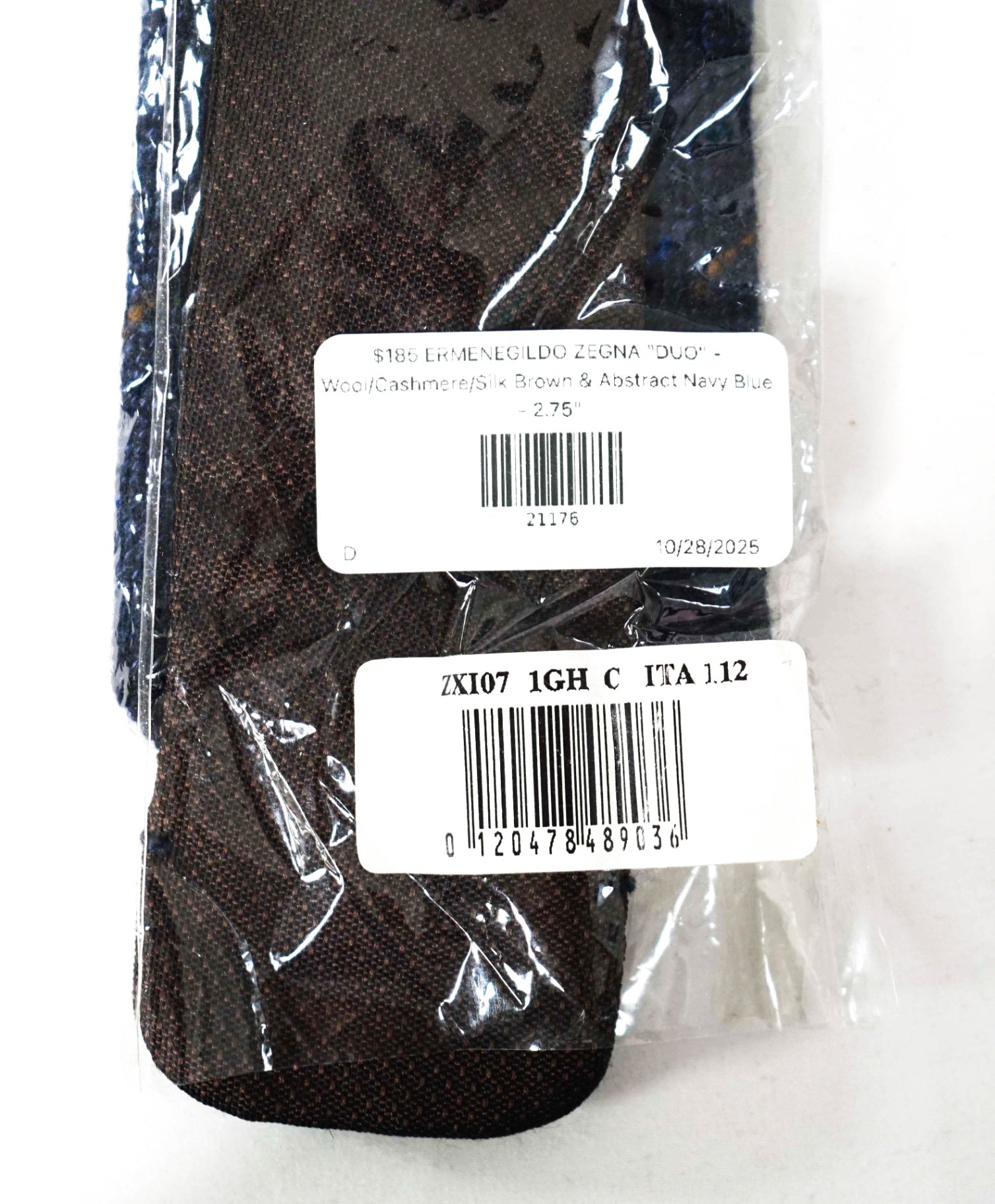 $185 ZEGNA "DUO" - Wool/Cashmere/Silk Brown & Navy Fleck - 2.75"