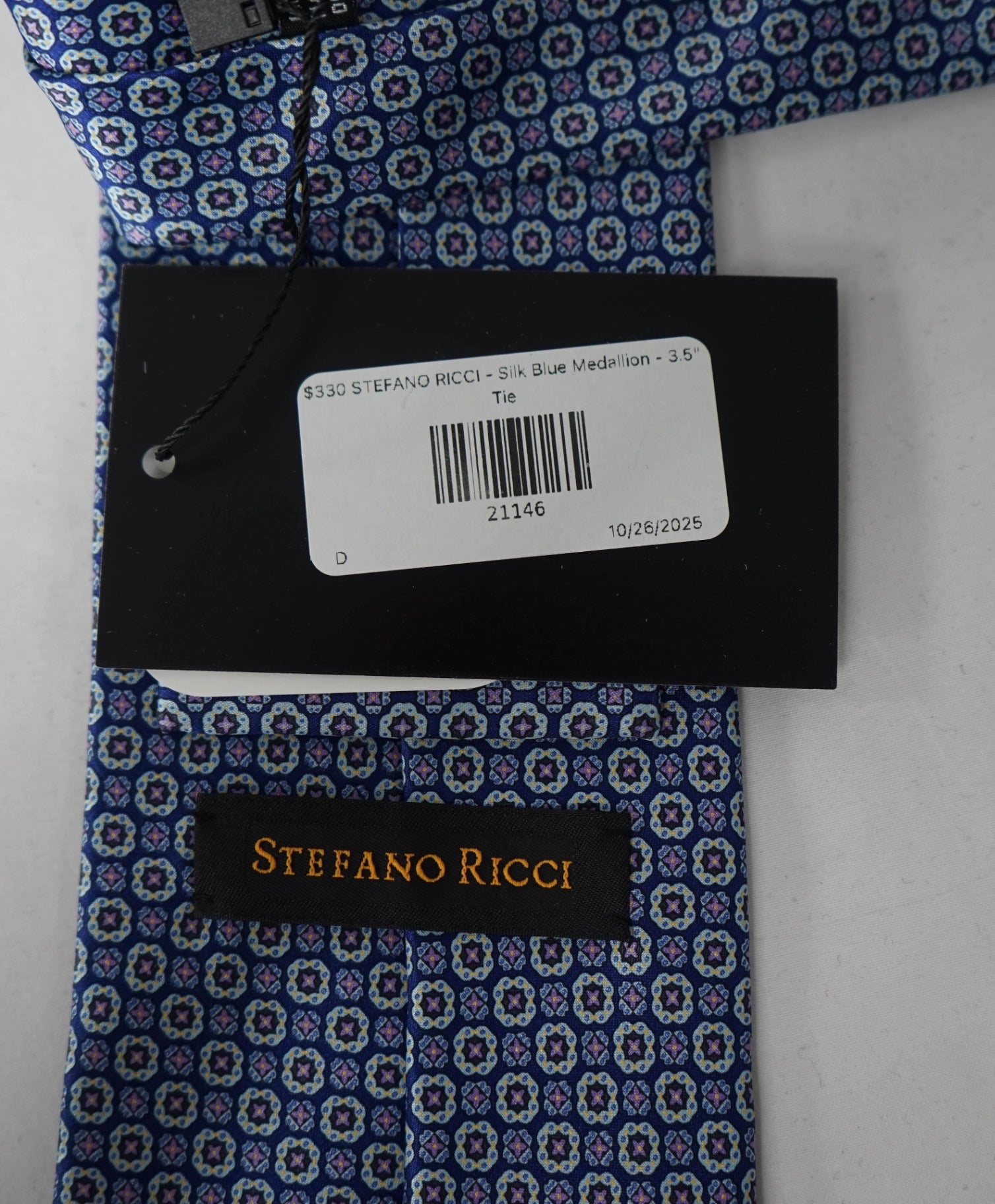 $330 STEFANO RICCI - Silk Blue Medallion - 3.5" Tie