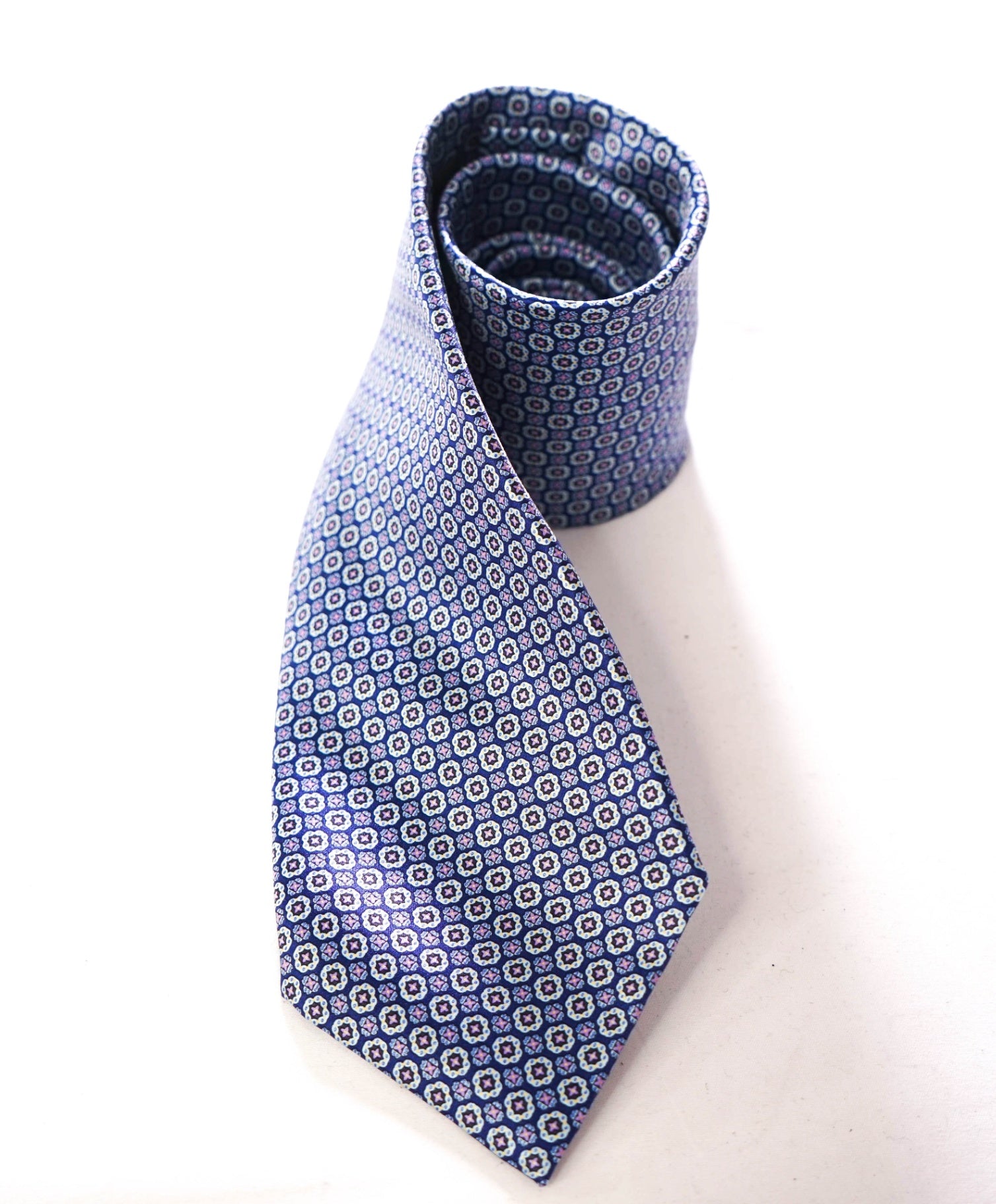 $330 STEFANO RICCI - Silk Blue Medallion - 3.5" Tie