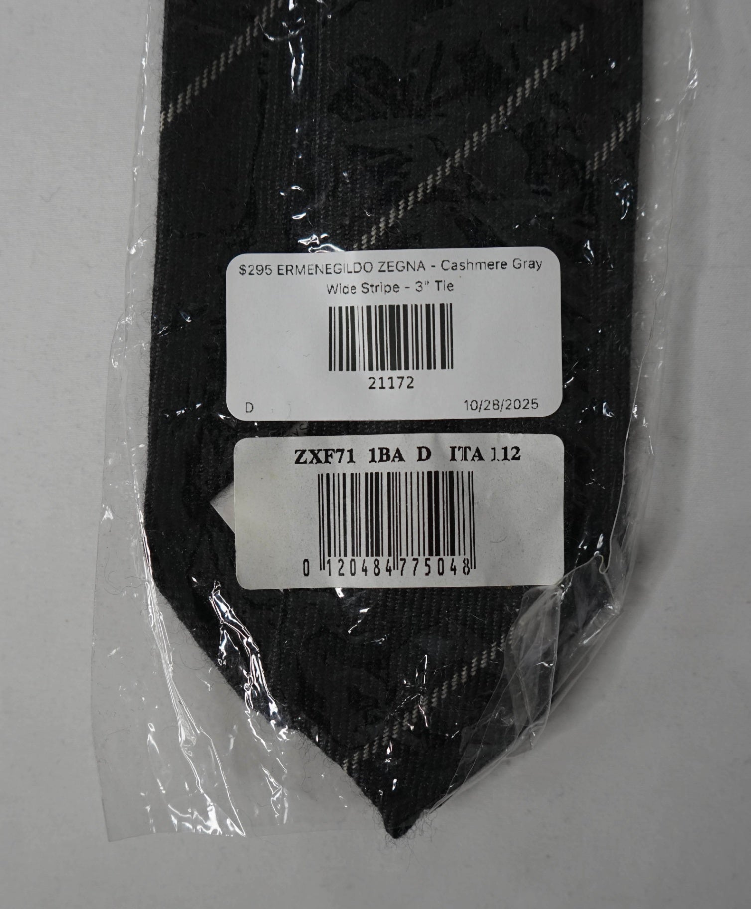 $295 ZEGNA - 100% Cashmere Gray Wide Chalk Stripe - 3" Tie