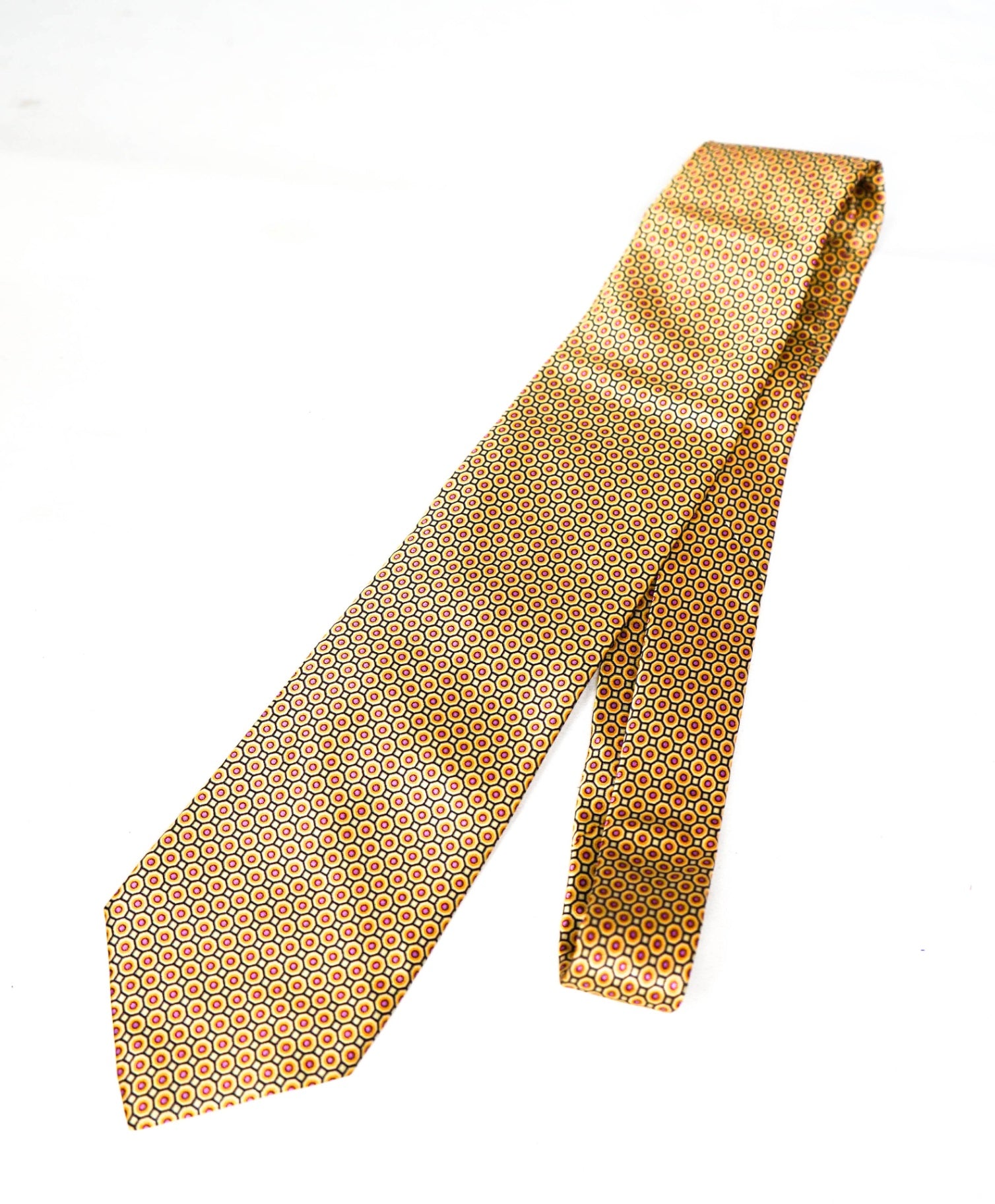 $330 STEFANO RICCI - Silk Gold & Pink Medallion - 3.5" Tie