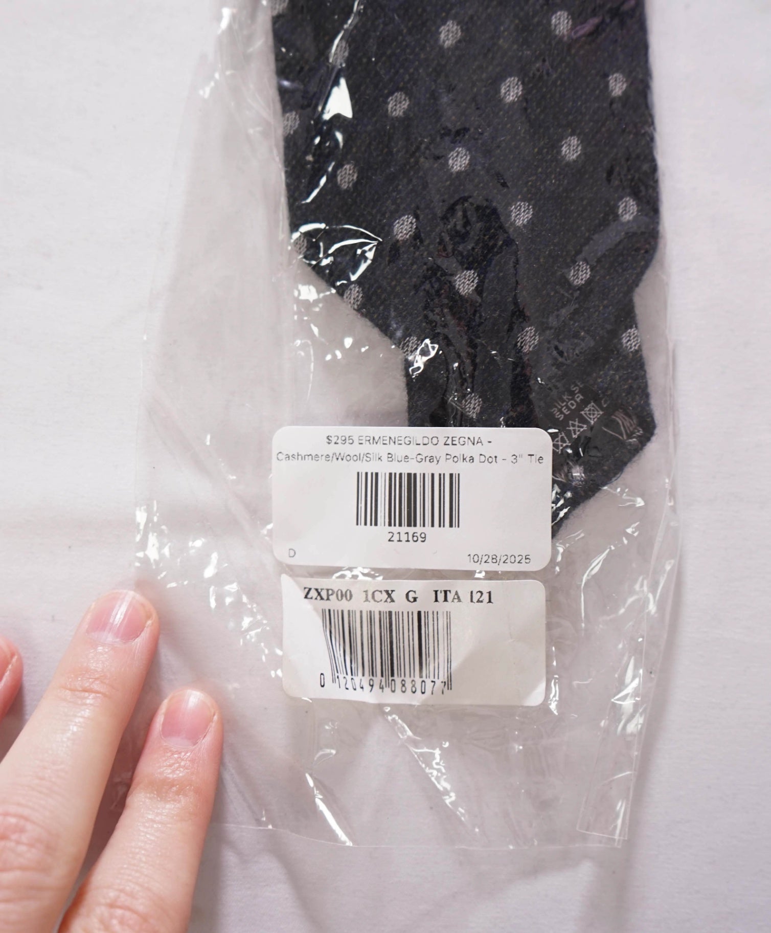 $295 ZEGNA - Cashmere/Wool/Silk Blue-Gray Polka Dot - 3" Unlined Tie