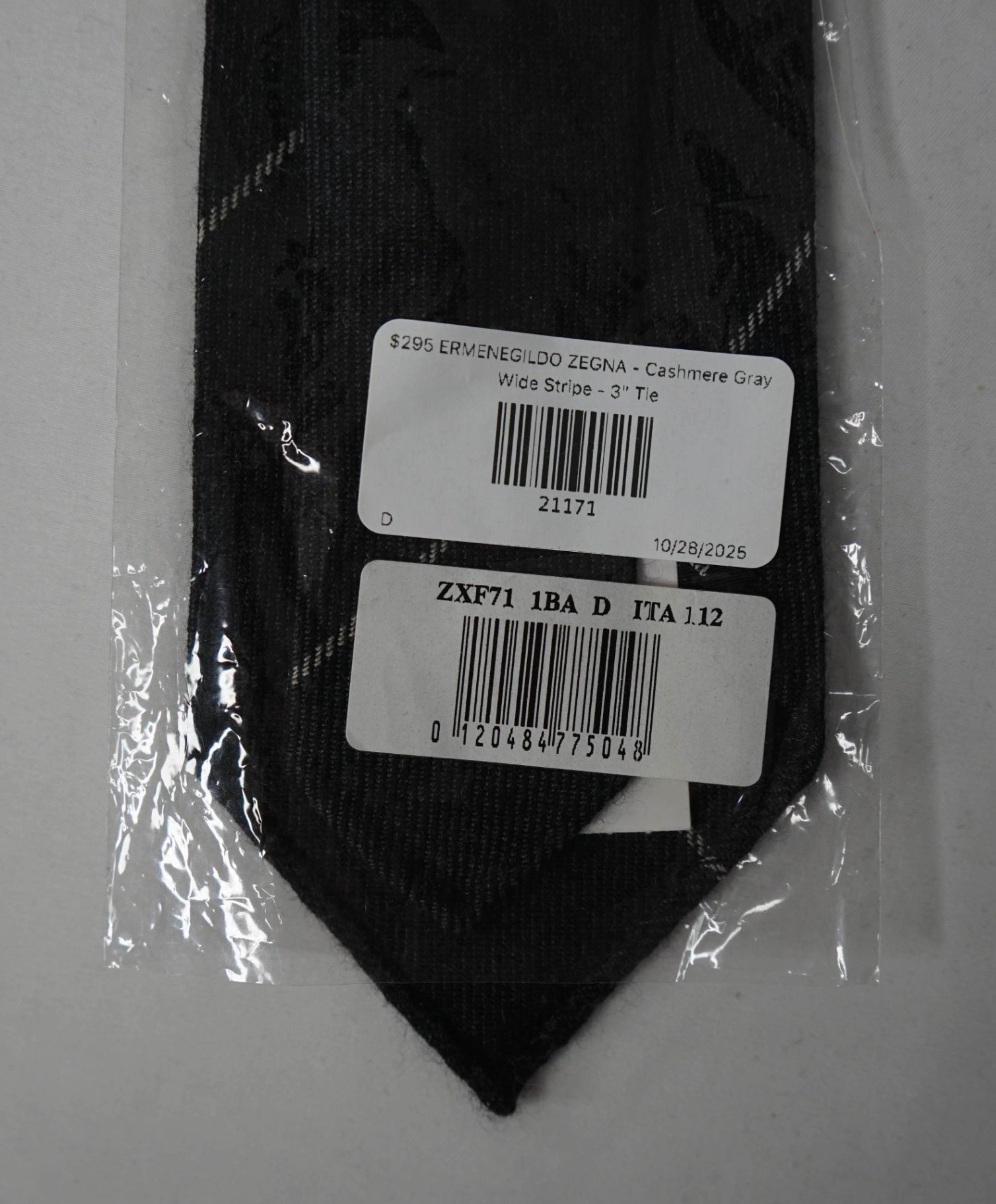 $295 ZEGNA - 100% Cashmere Gray Wide Chalk Stripe - 3" Tie