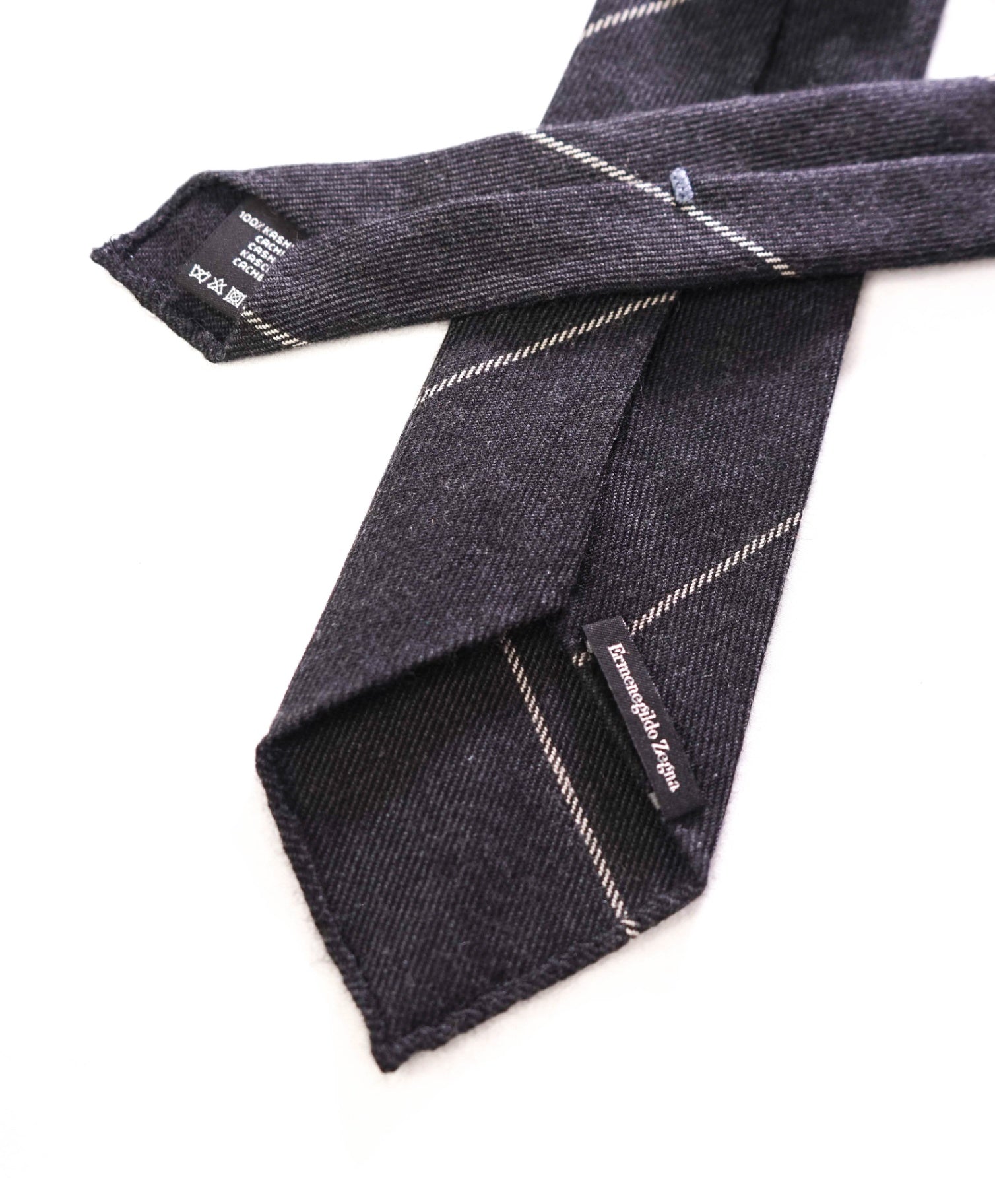 $295 ZEGNA - 100% Cashmere Gray Wide Chalk Stripe - 3" Tie