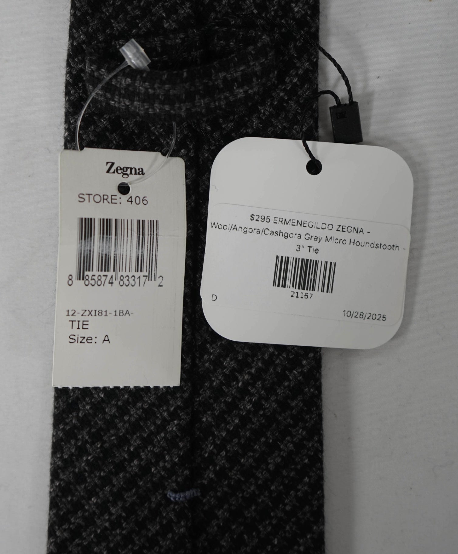 $295 ZEGNA - Wool/Angora/Cashgora Gray Micro Houndstooth - 3" Tie