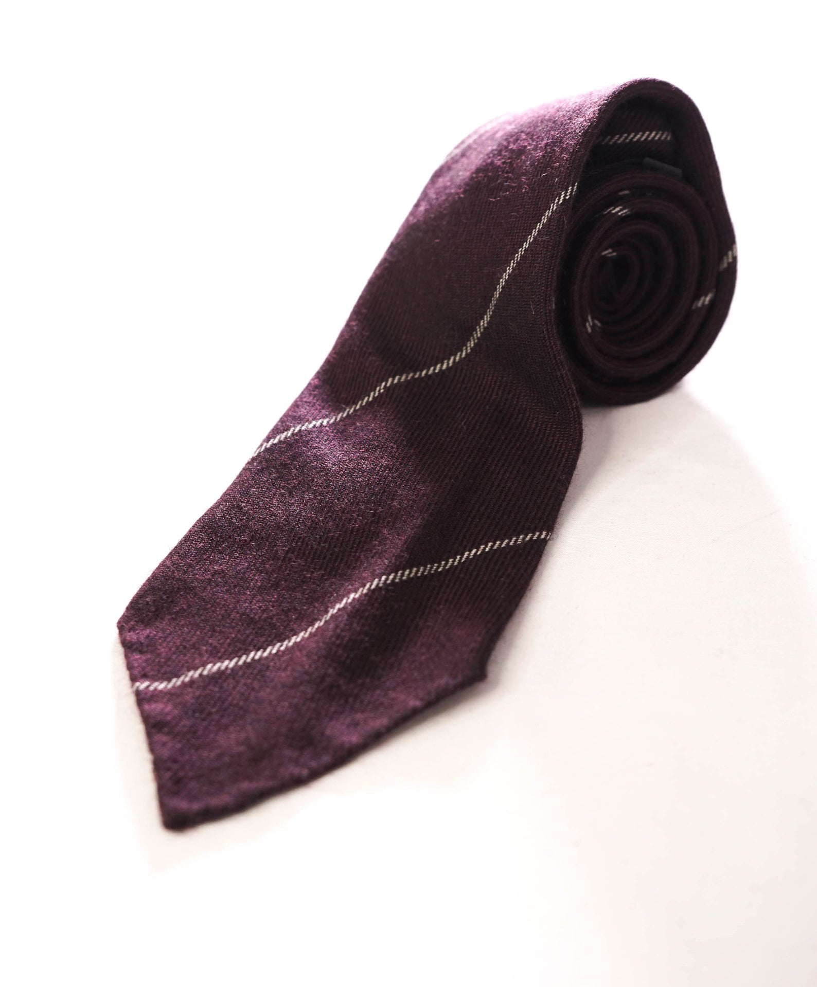 $295 ZEGNA - 100% Cashmere Burgundy Wide Chalk Stripe - 3.25" Tie