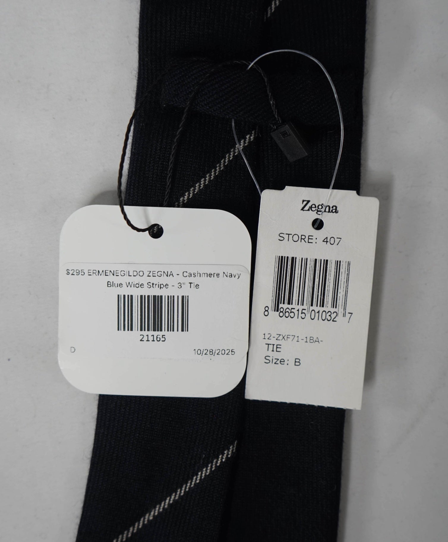 $295 ZEGNA - 100% Cashmere Navy Blue Wide Chalk Stripe - 3" Tie