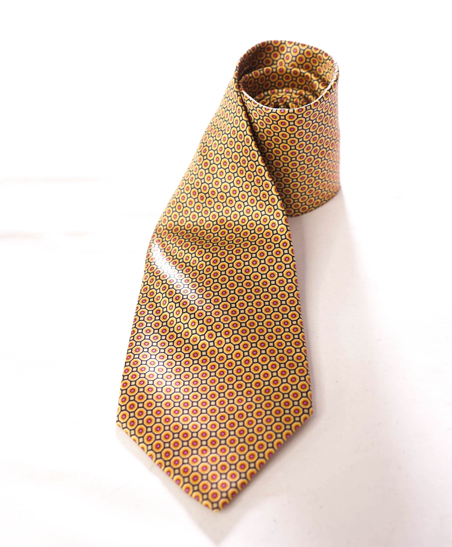 $330 STEFANO RICCI - Silk Gold & Pink Medallion - 3.5" Tie