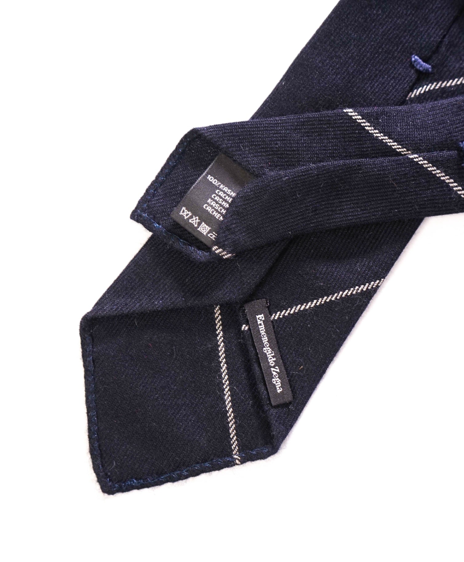 $295 ZEGNA - 100% Cashmere Navy Blue Wide Chalk Stripe - 3" Tie