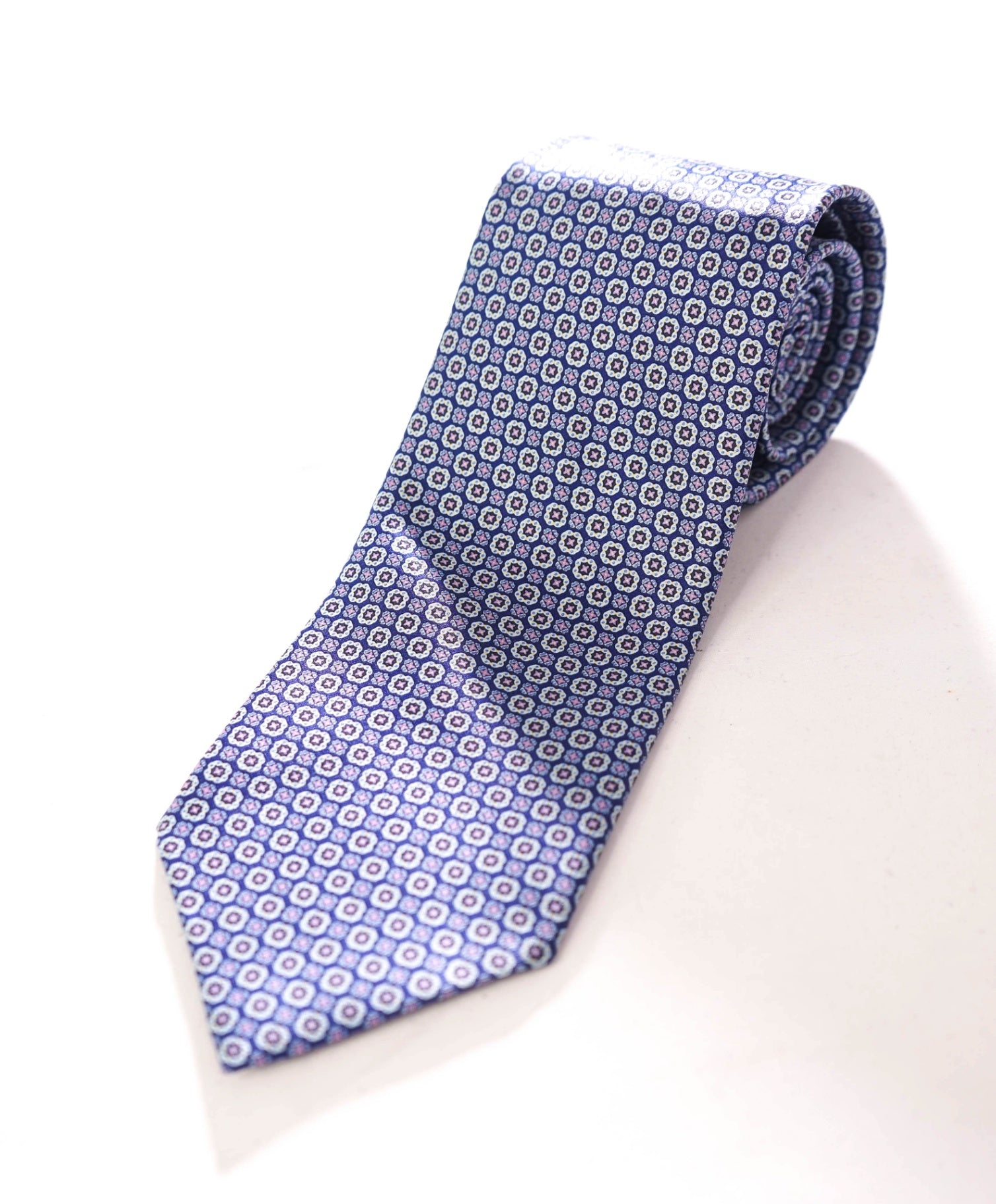$330 STEFANO RICCI - Silk Blue Medallion - 3.5" Tie