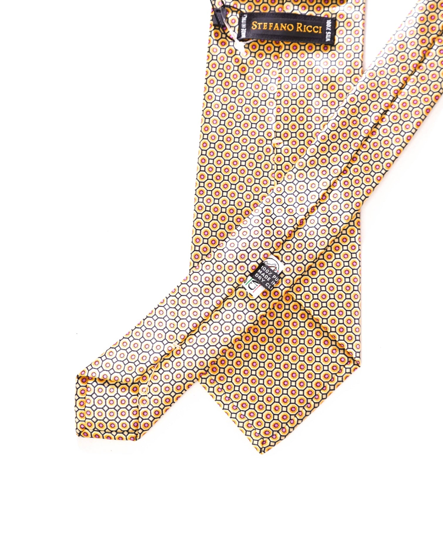 $330 STEFANO RICCI - Silk Gold & Pink Medallion - 3.5" Tie