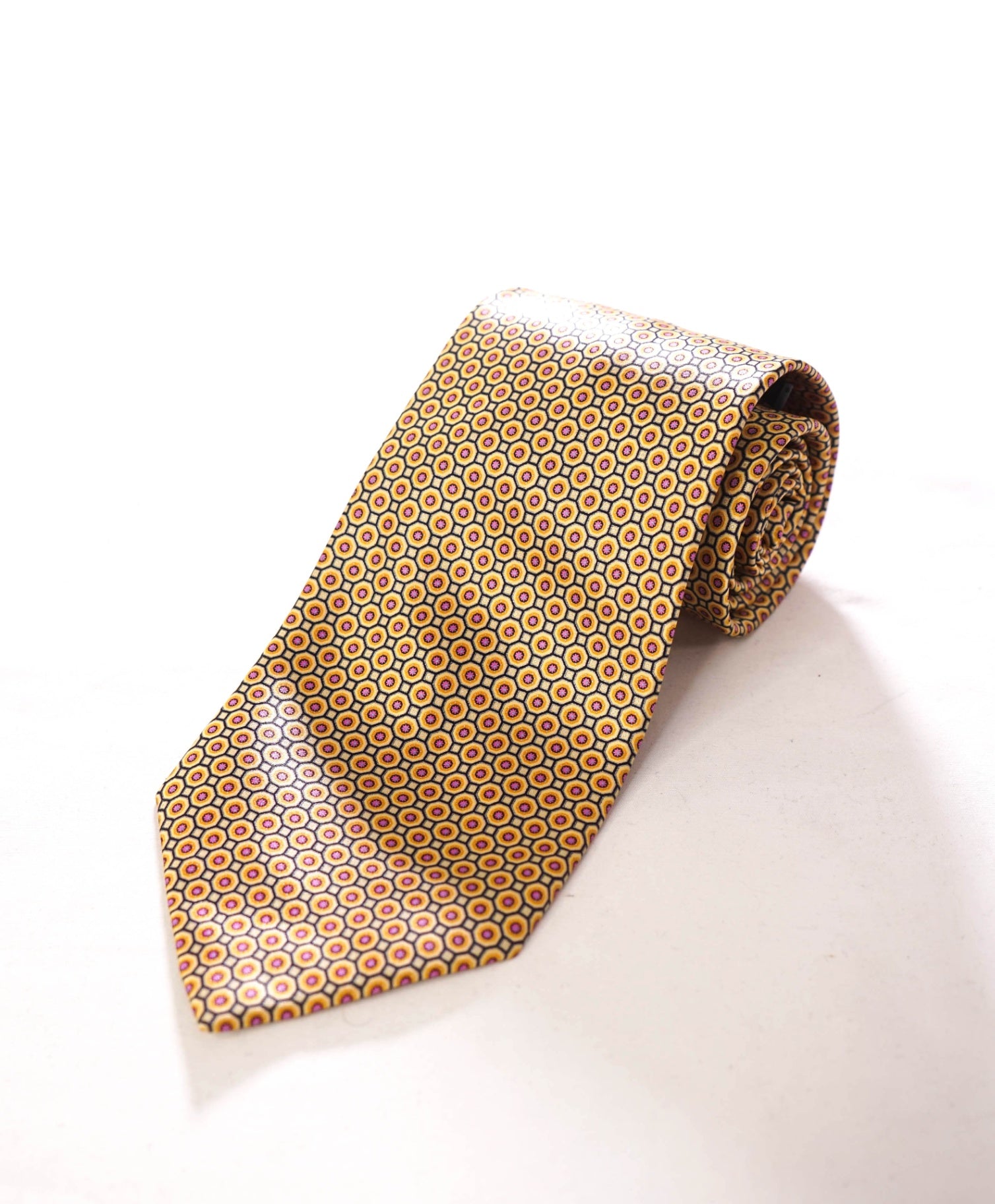 $330 STEFANO RICCI - Silk Gold & Pink Medallion - 3.5" Tie