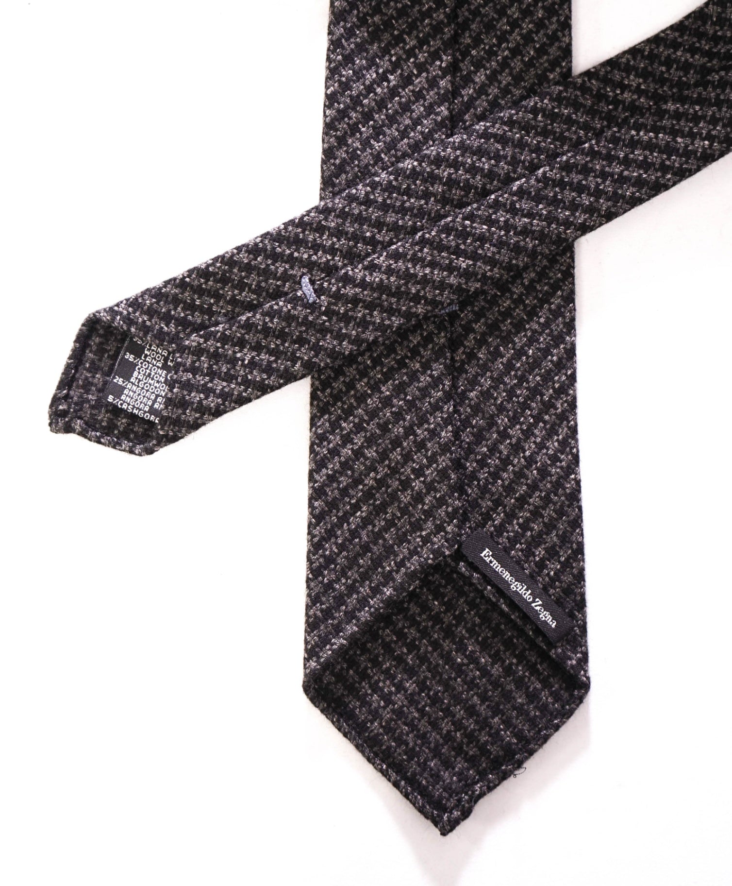 $295 ZEGNA - Wool/Angora/Cashgora Gray Micro Houndstooth - 3" Tie