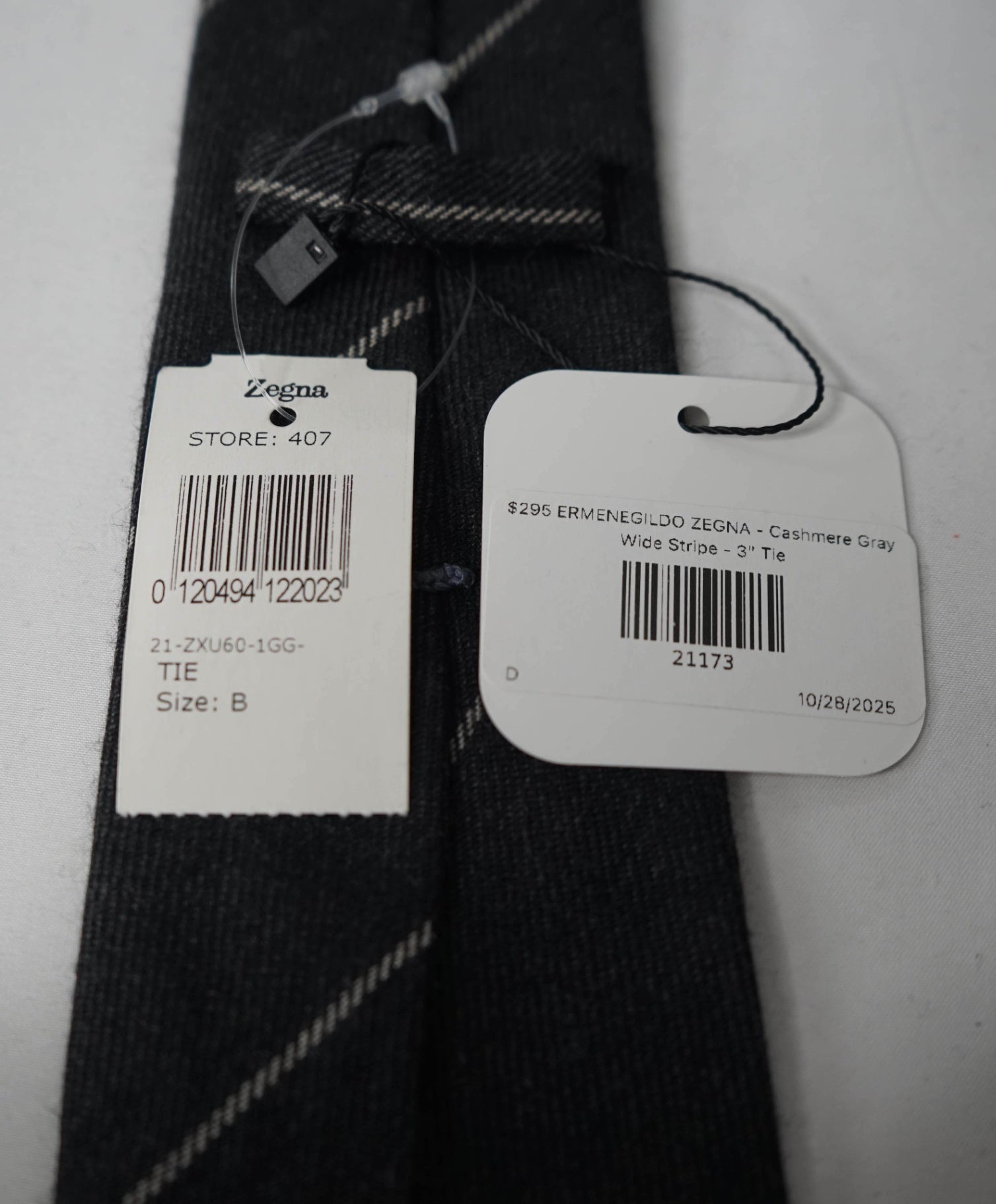 $295 ZEGNA - 100% Cashmere Gray Wide Chalk Stripe - 3" Tie