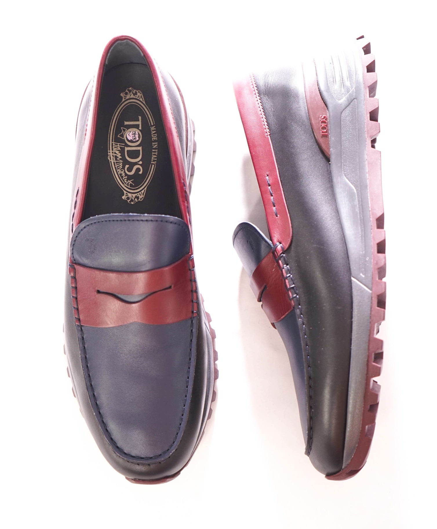 $775 TOD'S - Leather Navy Lug Sole Penny Loafers - US 12.5 (11.5UK)