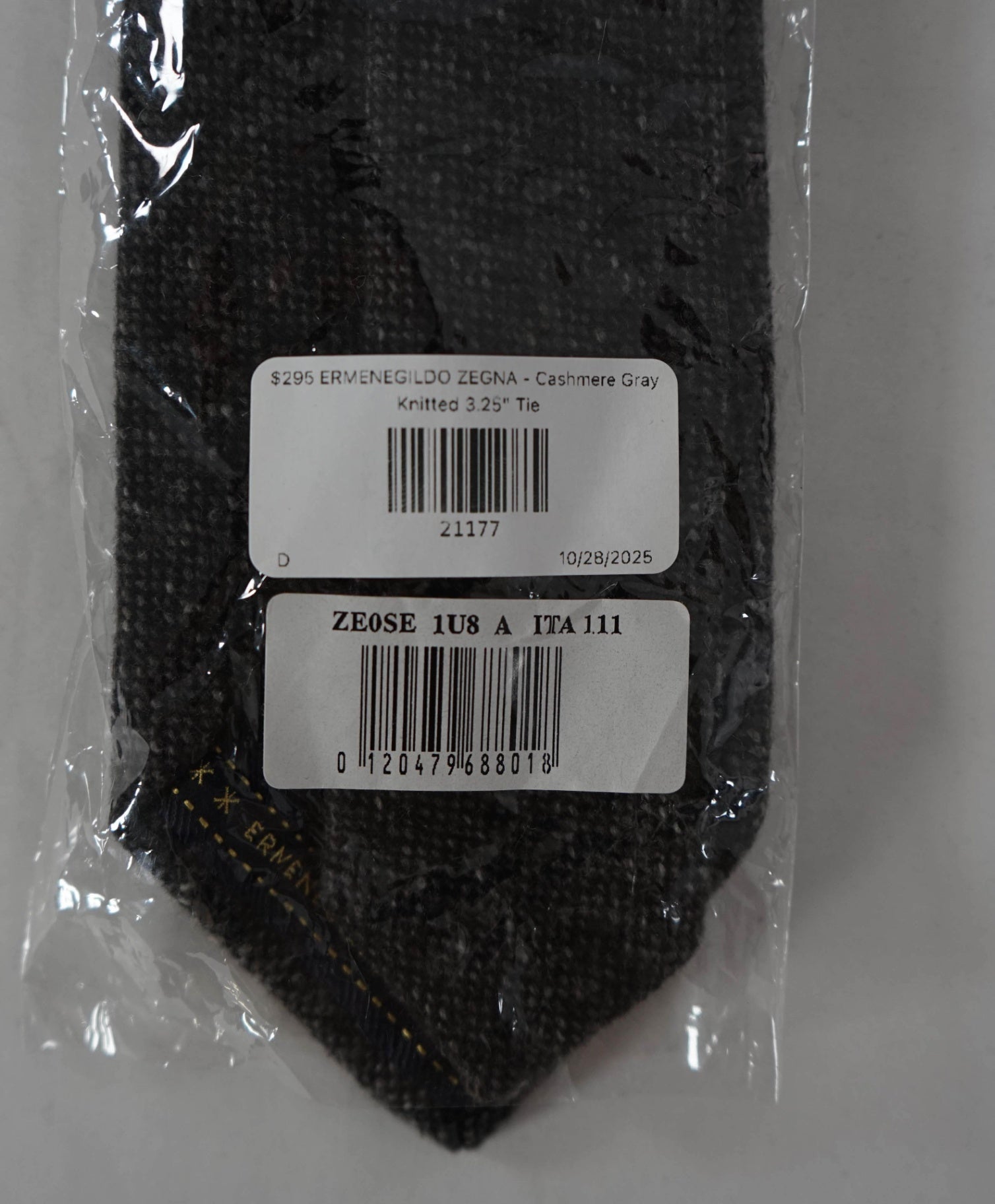$295 ERMENEGILDO ZEGNA - Cashmere Gray Fleck 3.25" Tie