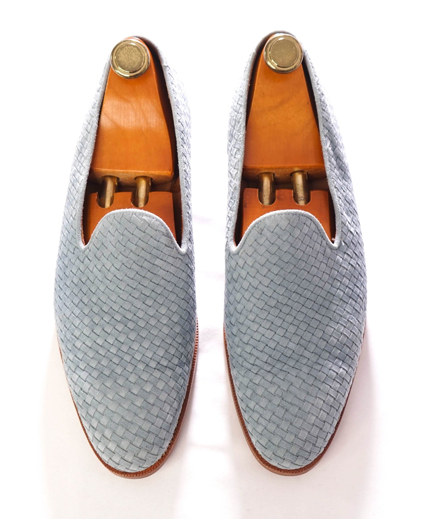 $395 J. FITZPATRICK - Woven Suede Baby Blue Loafers - 11 US (10 UK)