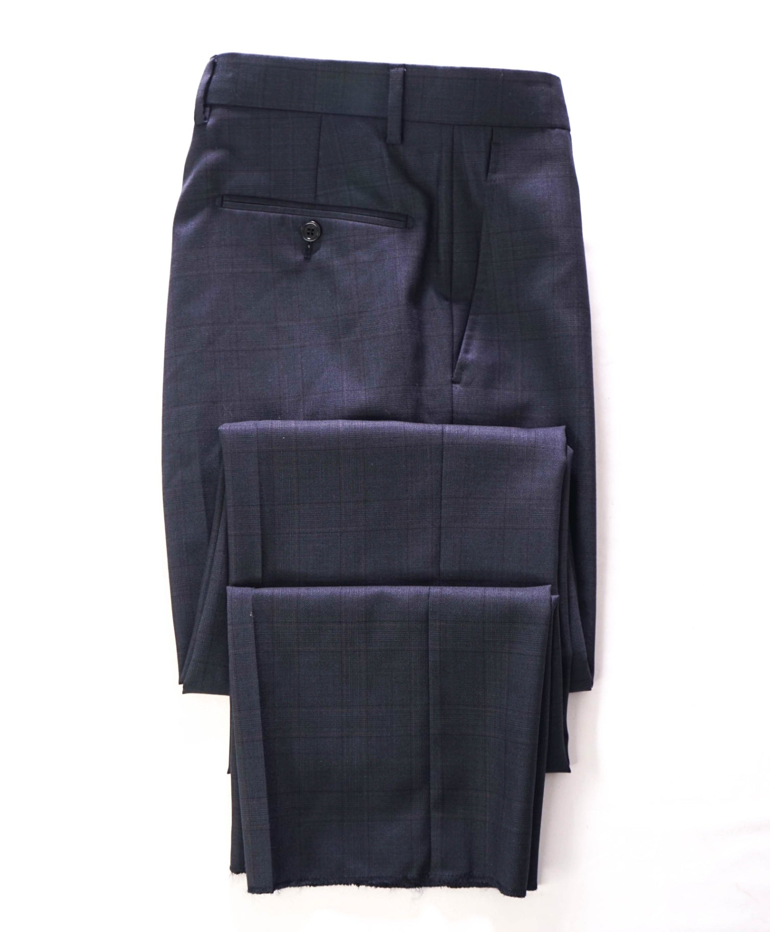 $400 SAKS FIFTH AVENUE - Wool Navy Blue Plaid Pants - 34W