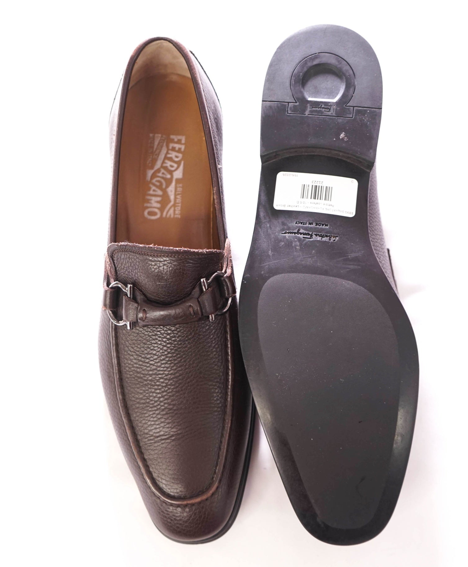 $895 SALVATORE FERRAGAMO - Leather Brown Pebble Loafers - 10.5 D