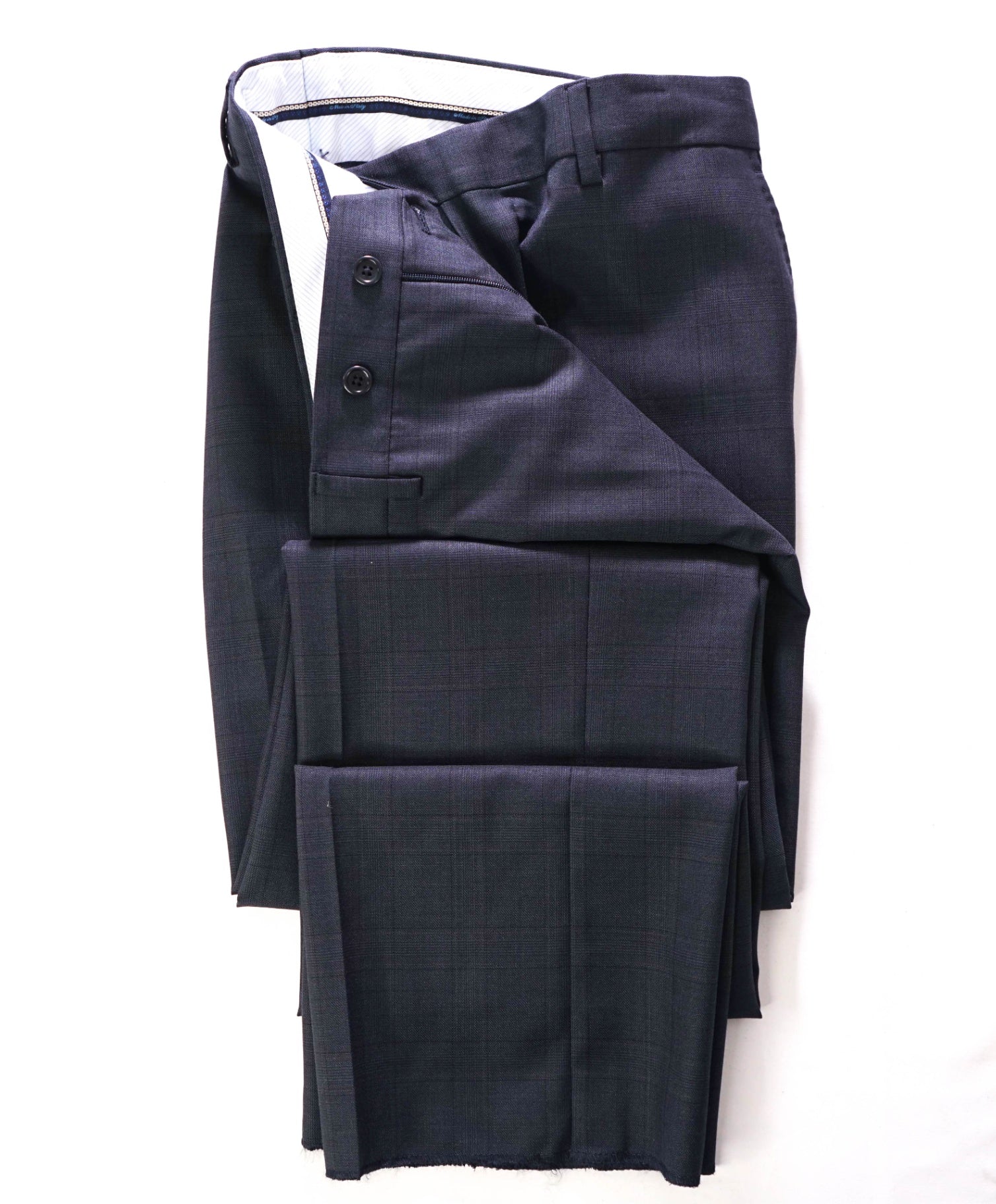 $400 SAKS FIFTH AVENUE - Wool Navy Blue Plaid Pants - 34W